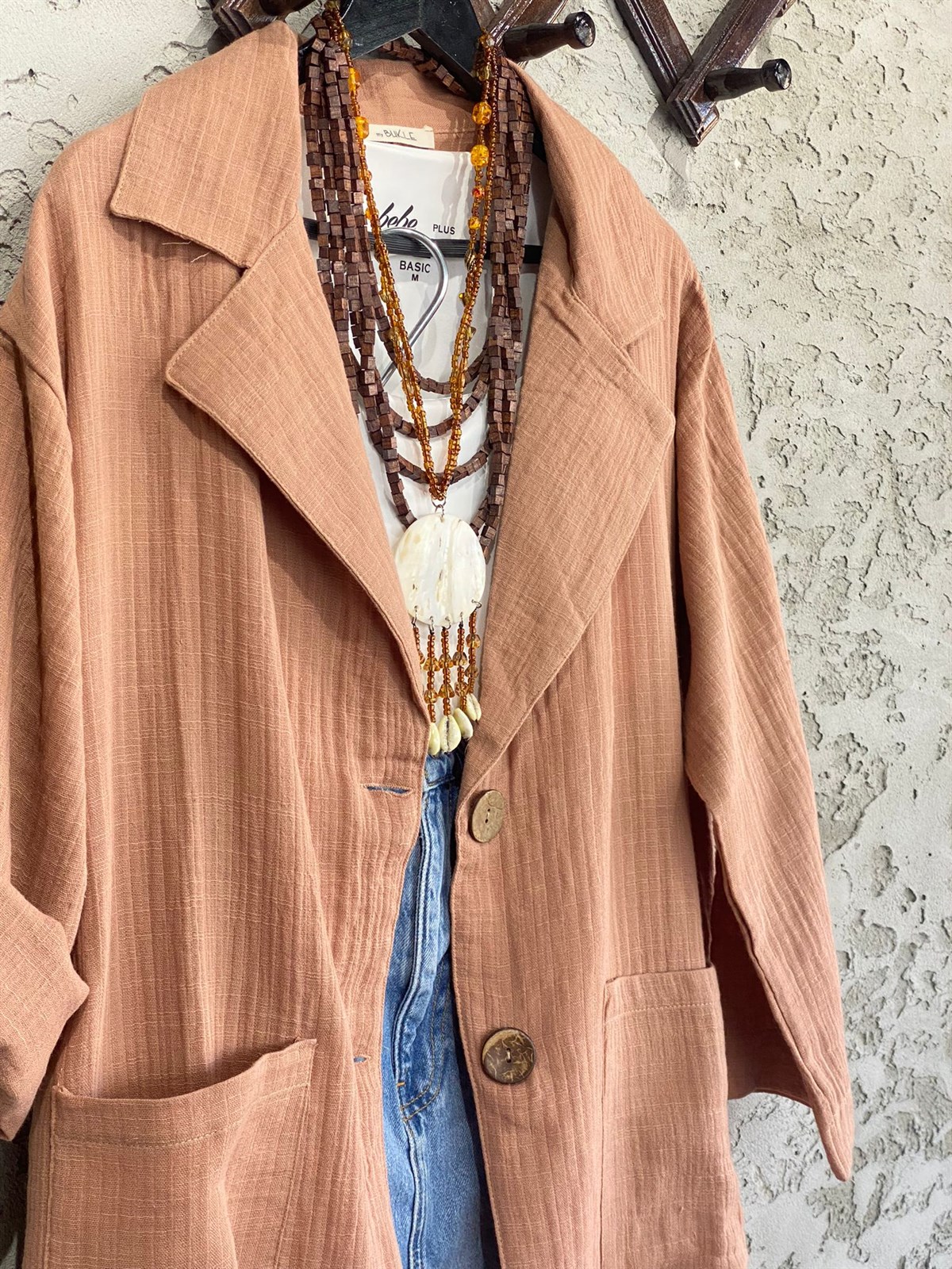 Oversize Müslin Ceket (Camel)