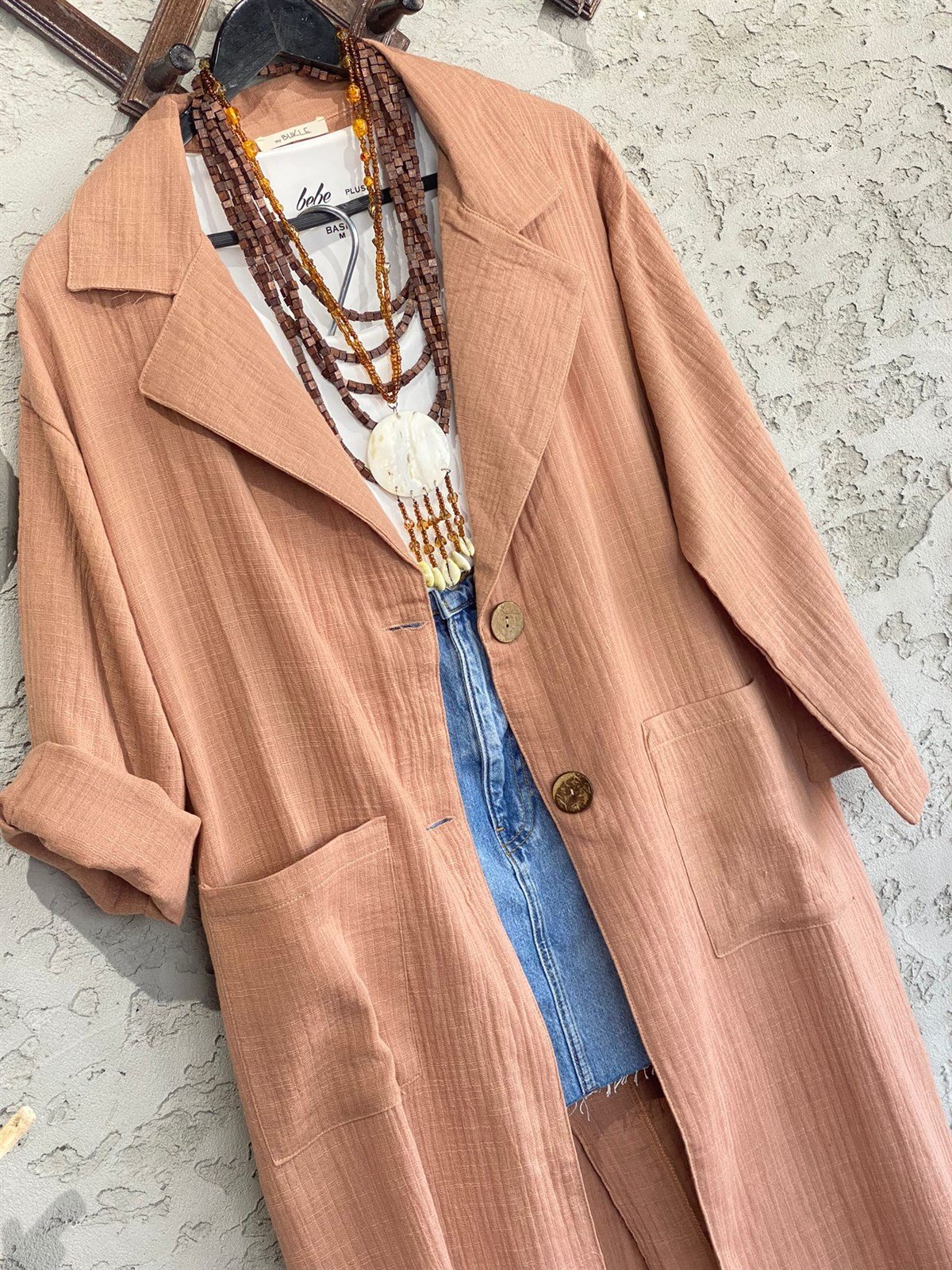 Oversize Müslin Ceket (Camel)