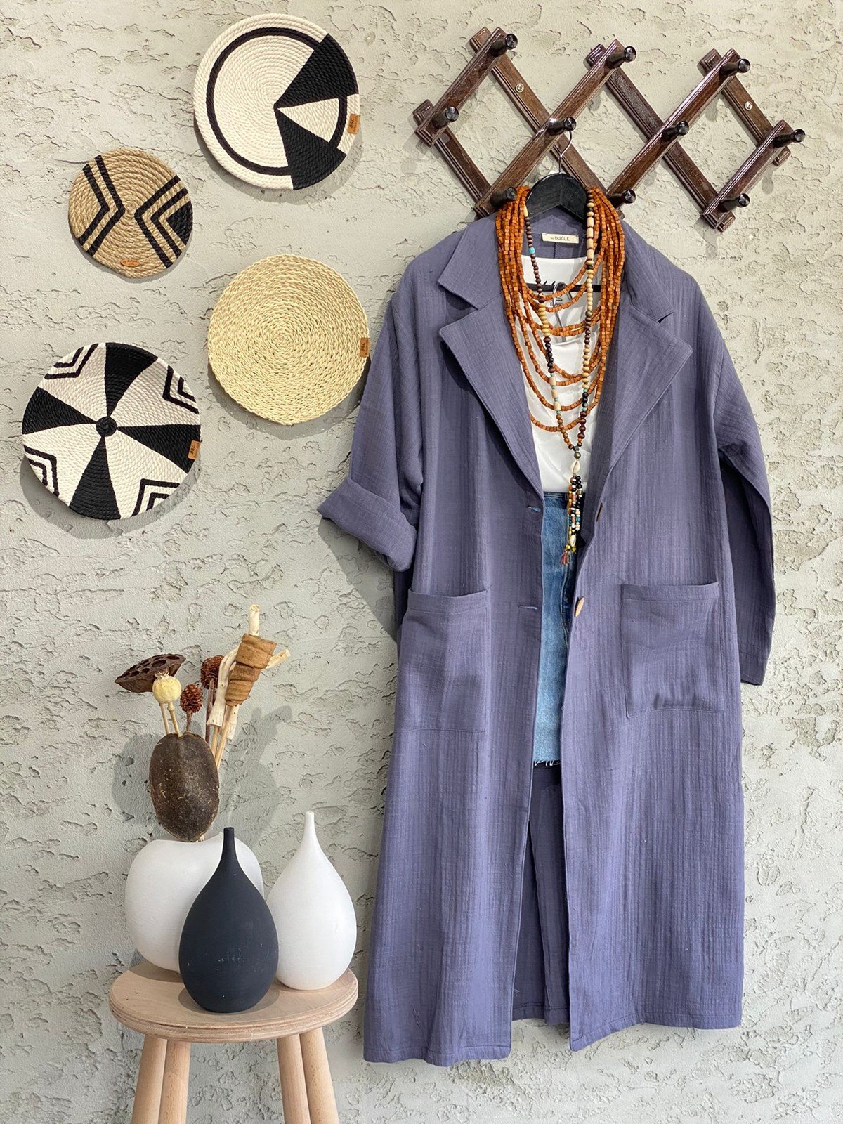 Oversize Müslin Ceket (İndigo)