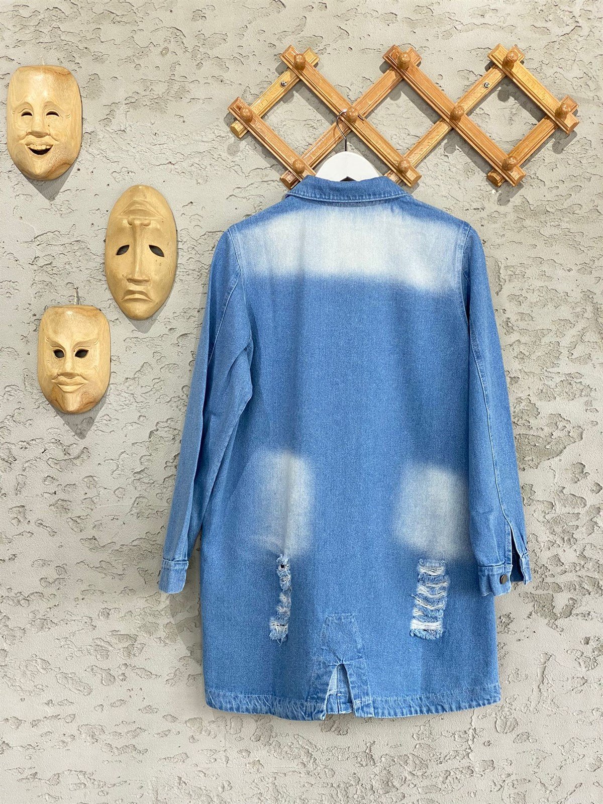 Oversize Önden Ve Arkadan Kesik Detay Uzun Kot Ceket 