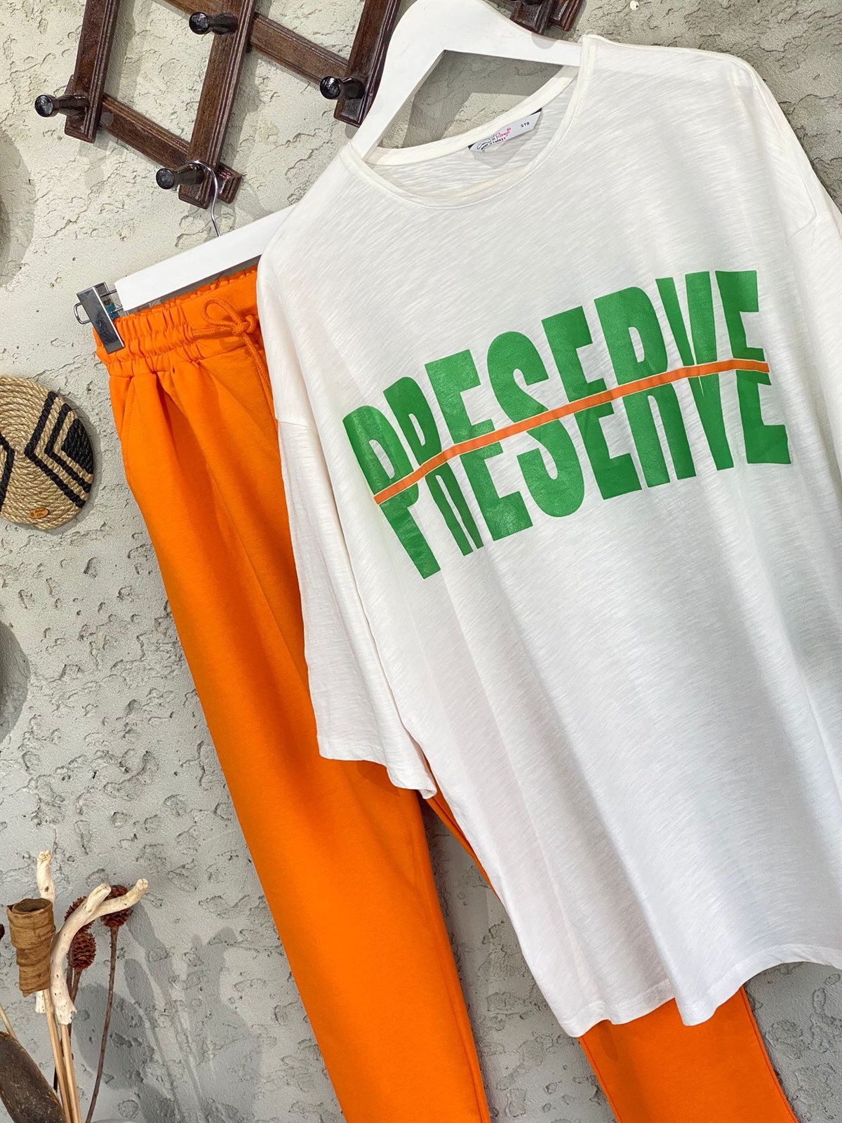 Oversize Sloganlı Tshirt (Taş)