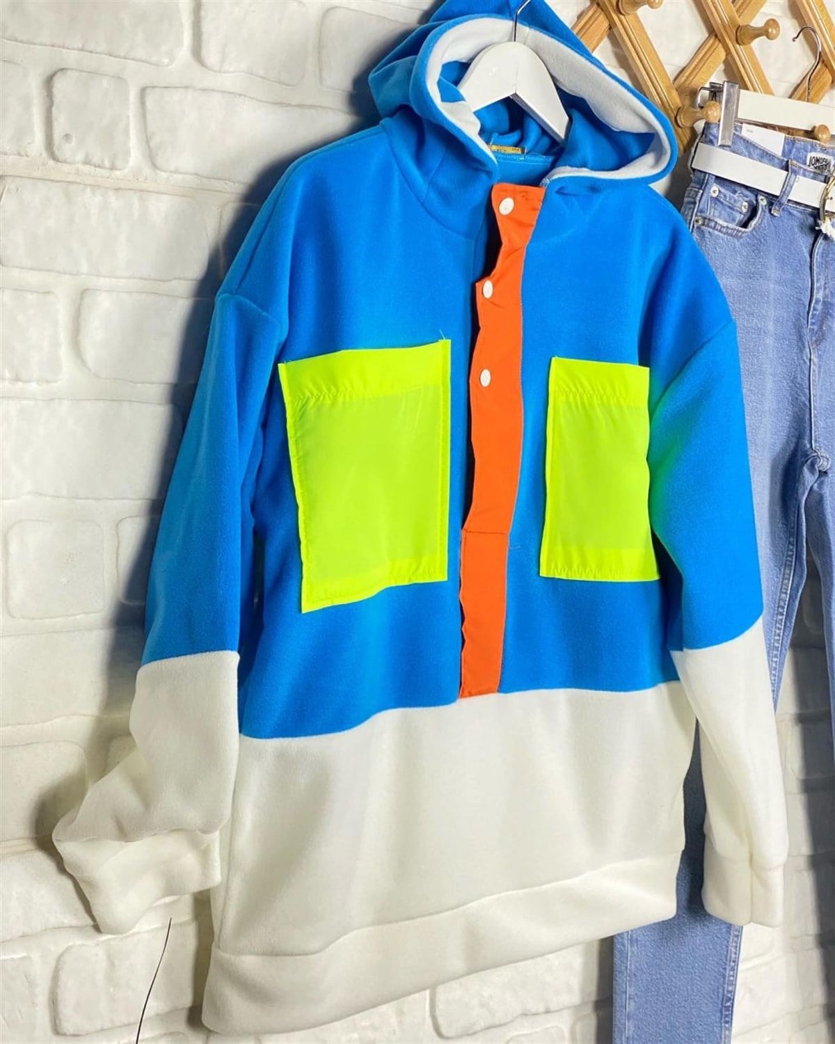 Oversize Tasarım Polar Sweat (Mavi)