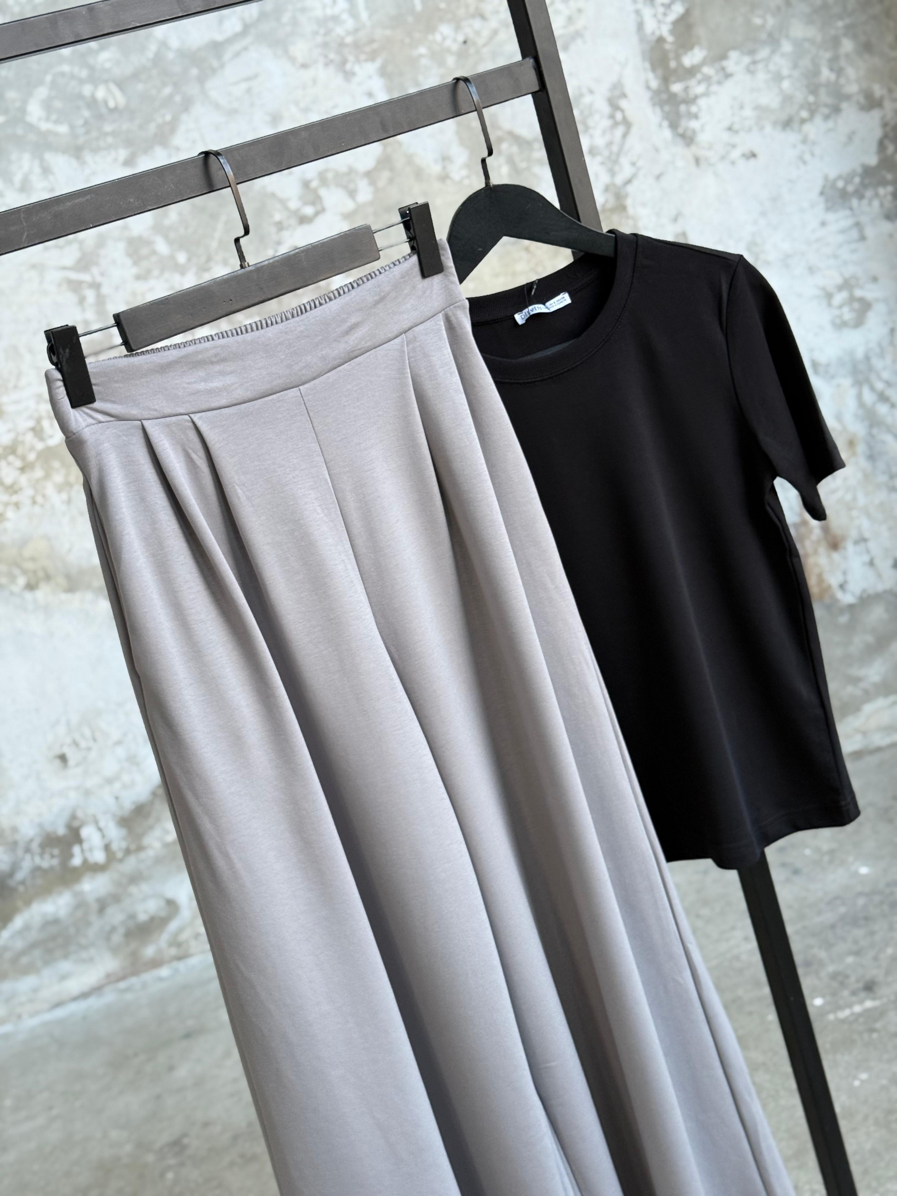 Oys Model Bel Lastik Detaylı Bol Pantolon (Açık Gri)