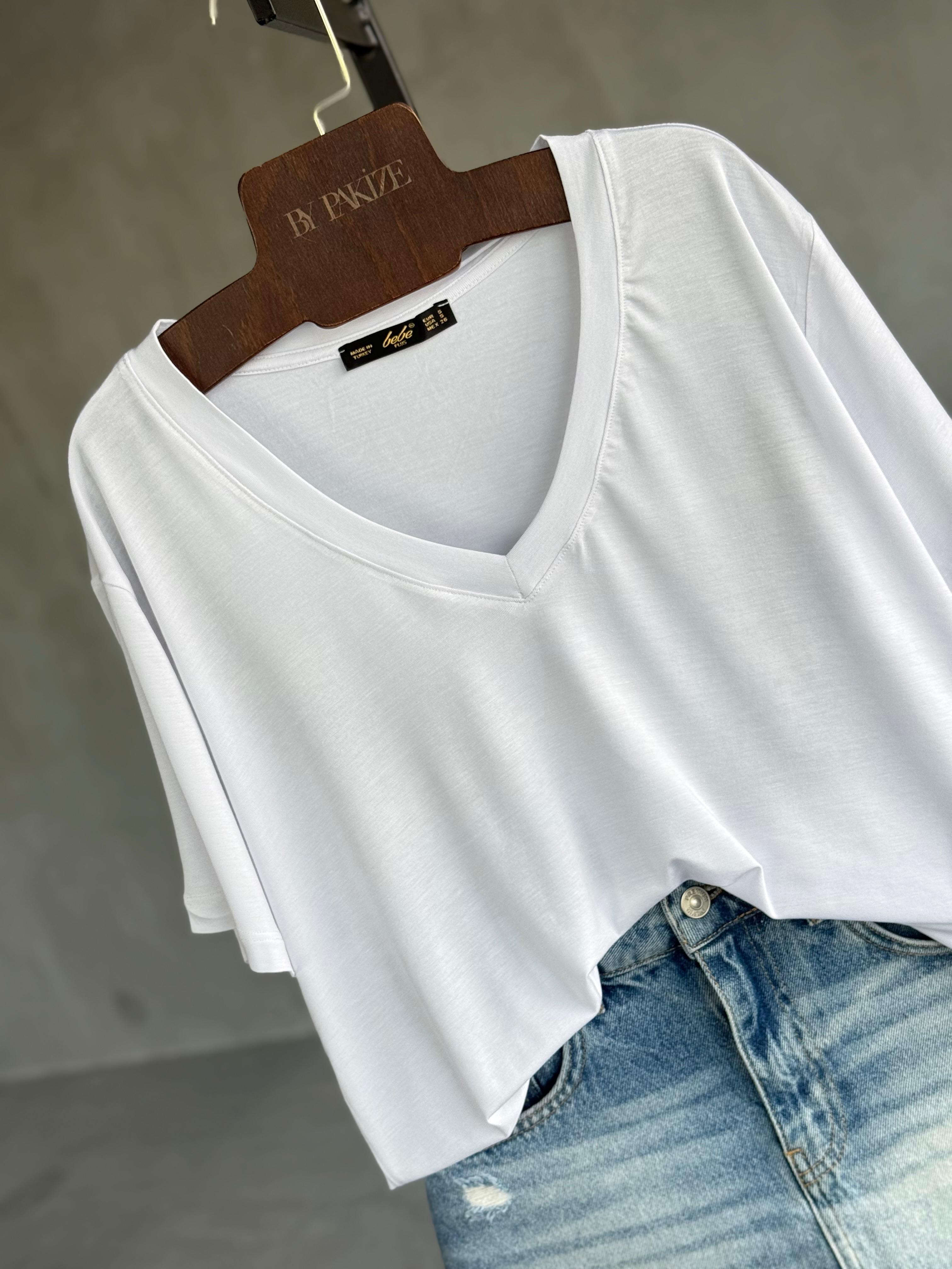 Oys V Yaka Basic Tişört (Beyaz)