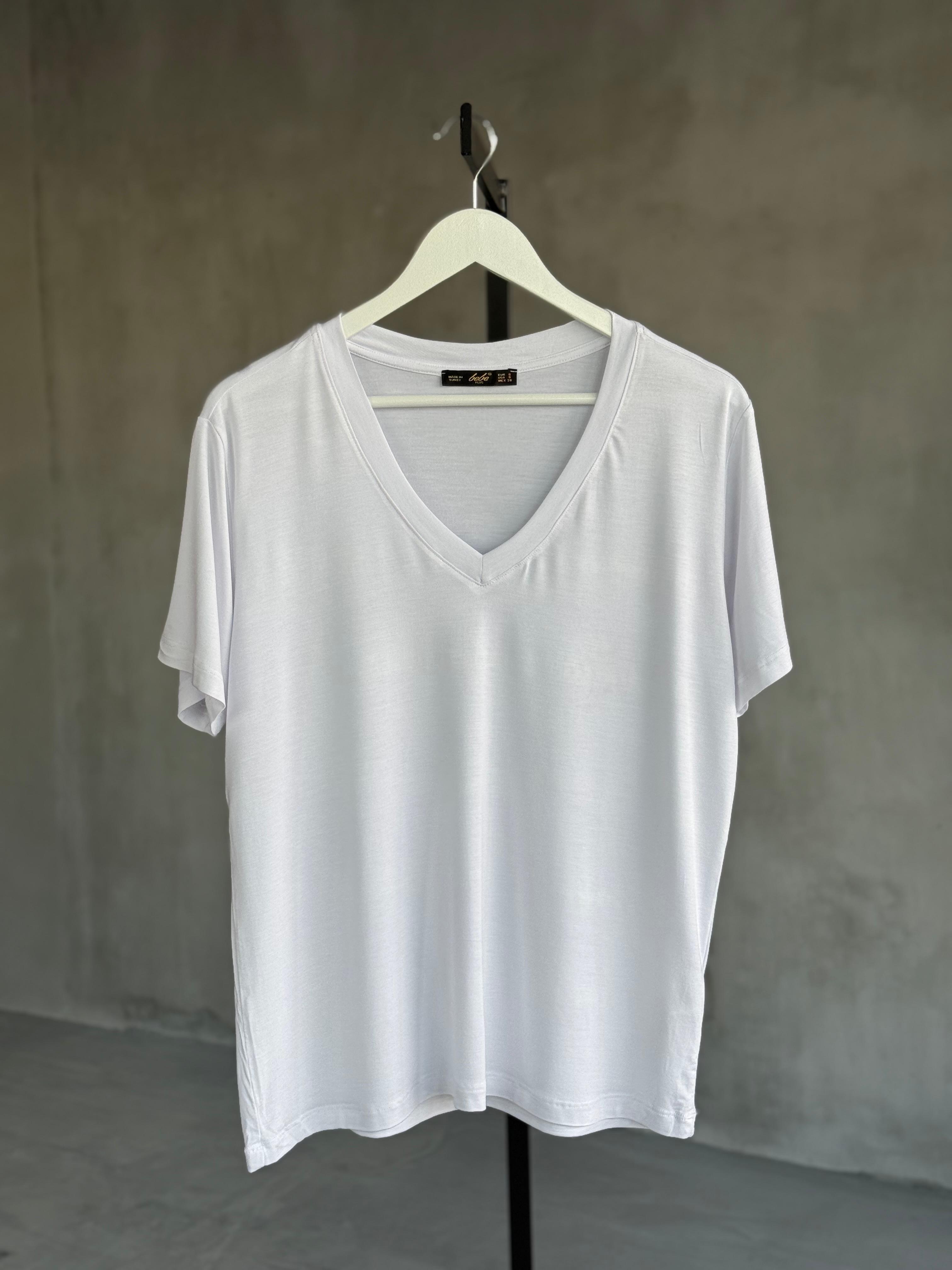 Oys V Yaka Basic Tişört (Beyaz)