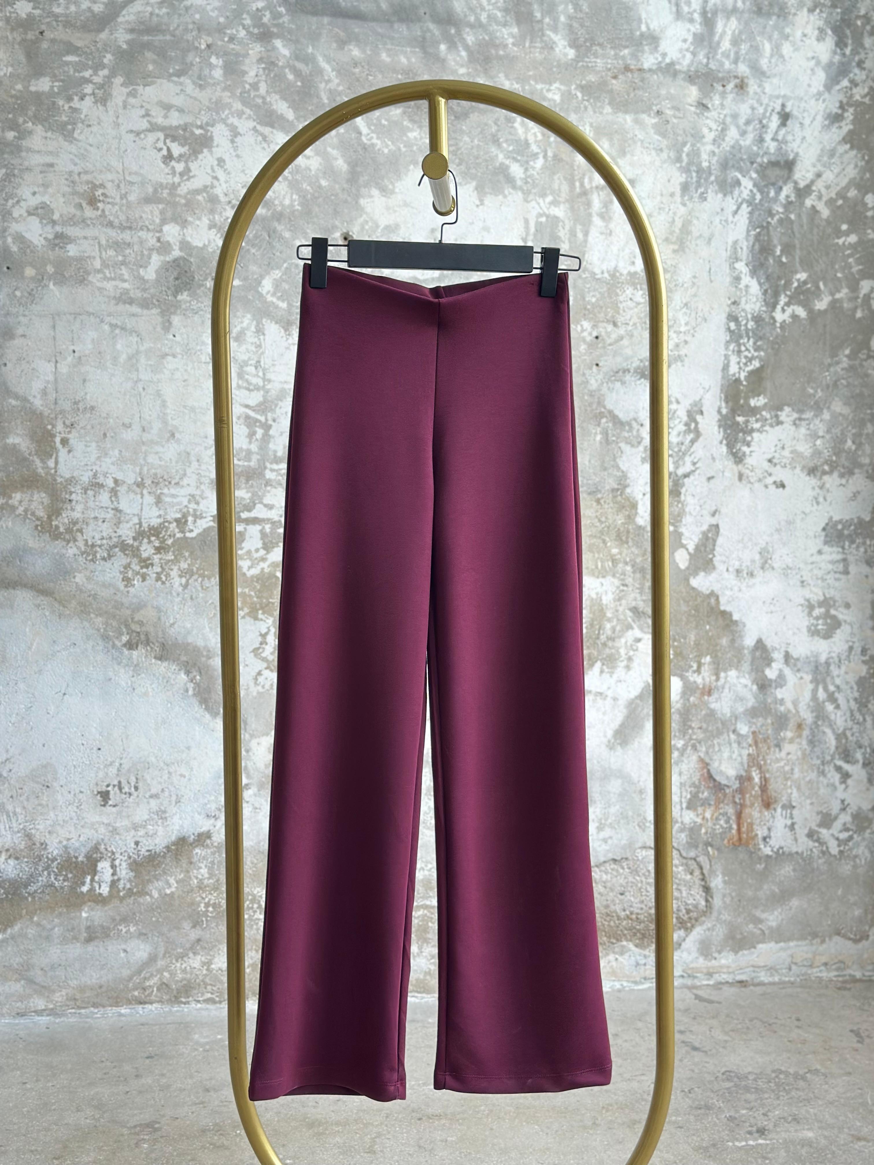 Oysh Kumaş Palazzo Kadın Pantolon (Bordo)