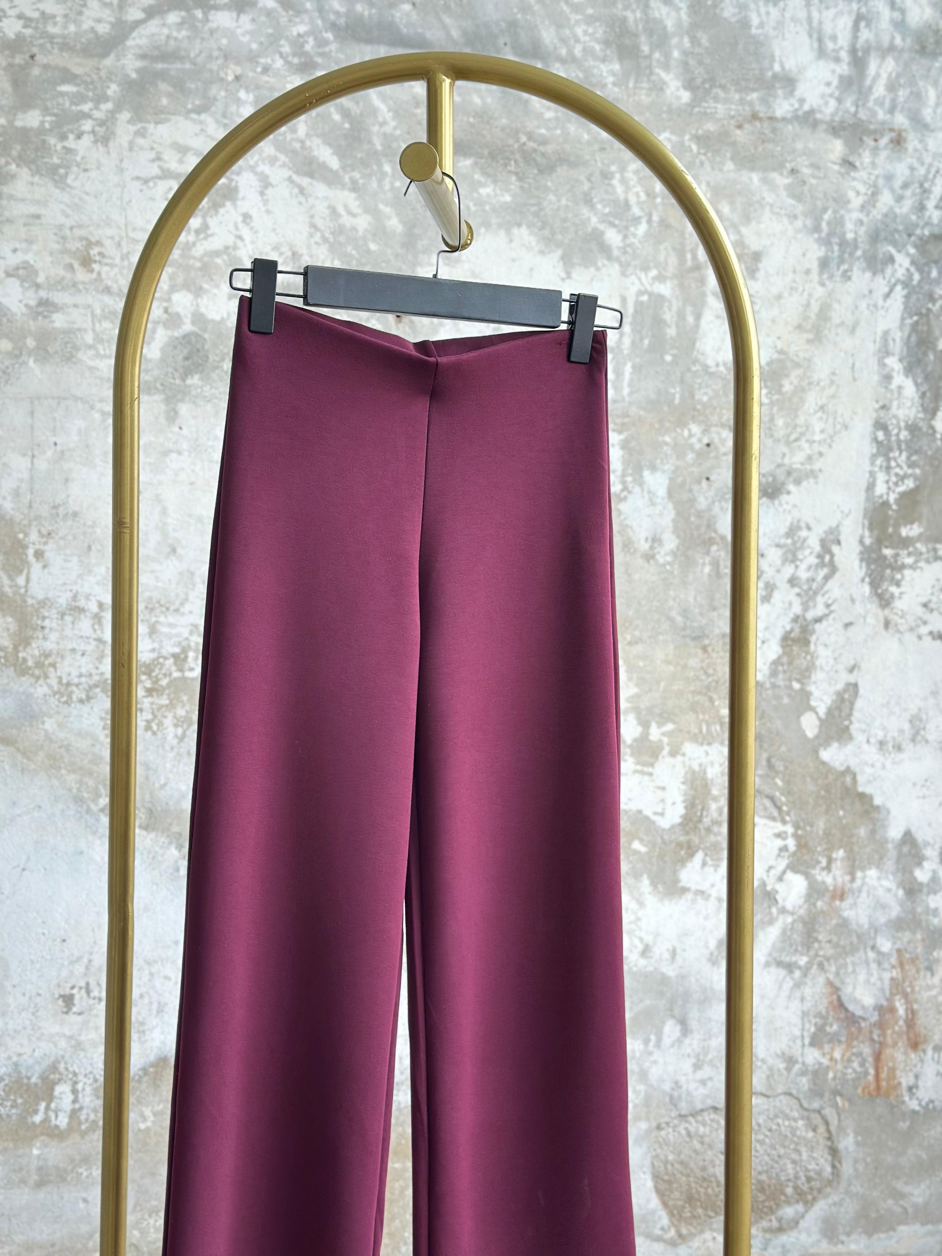 Oysh Kumaş Palazzo Kadın Pantolon (Bordo)