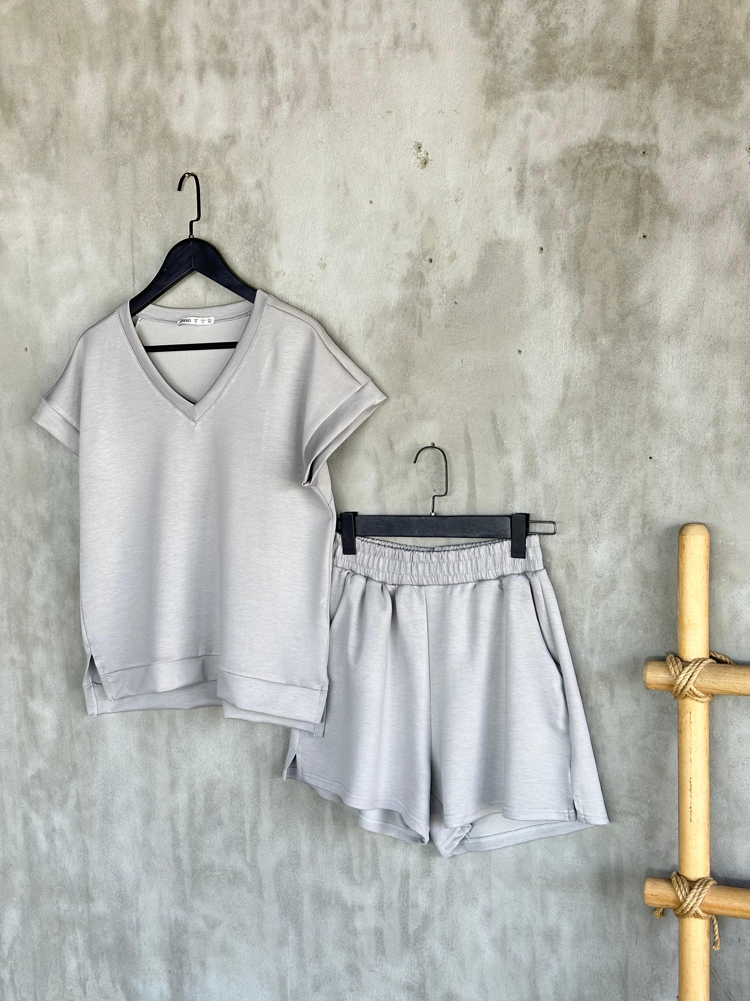 Oysho Kumaş Basic Model Şortlu Takım (Gri)