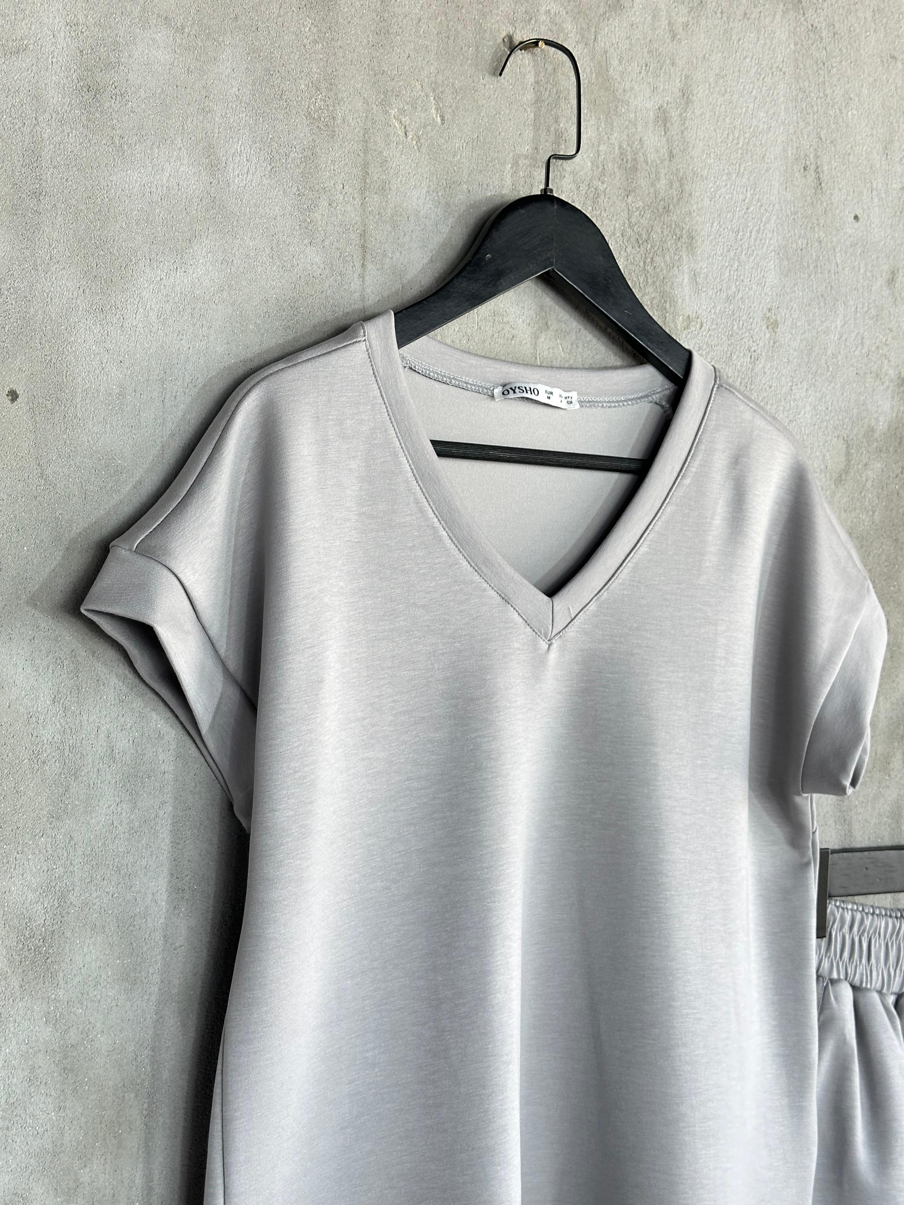 Oysho Kumaş Basic Model Şortlu Takım (Gri)