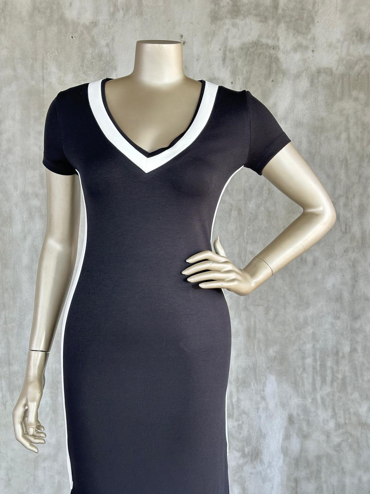 Oysho Kumaş Yanı Beyaz Şerit Detaylı Elbise (Siyah)