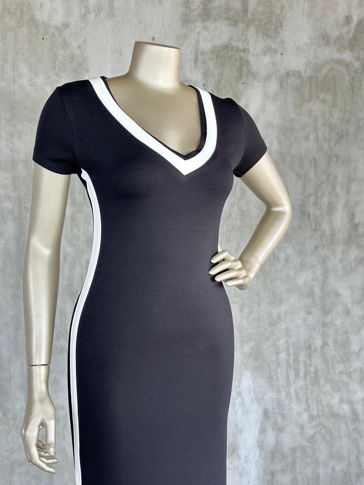 Oysho Kumaş Yanı Beyaz Şerit Detaylı Elbise (Siyah)