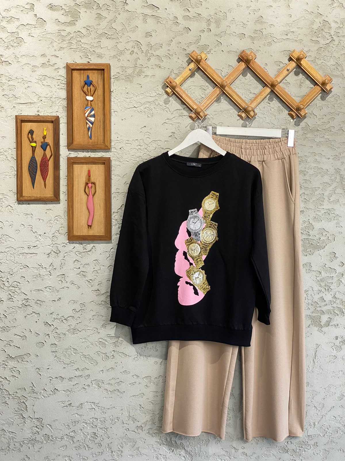 Özel Taşlı Saat Baskılı Sweat (Siyah)