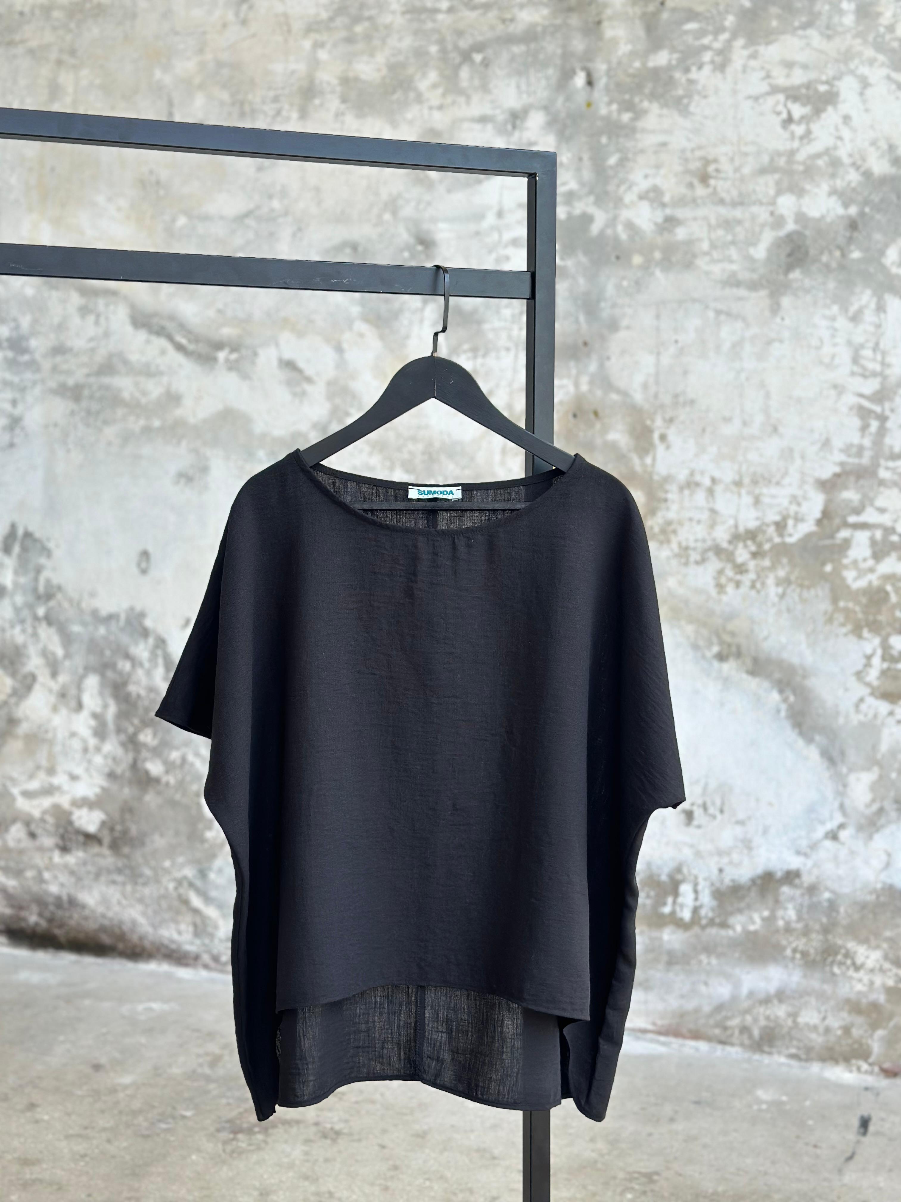 Pamuk Keten Kadın Bluz (Siyah/Beyaz)