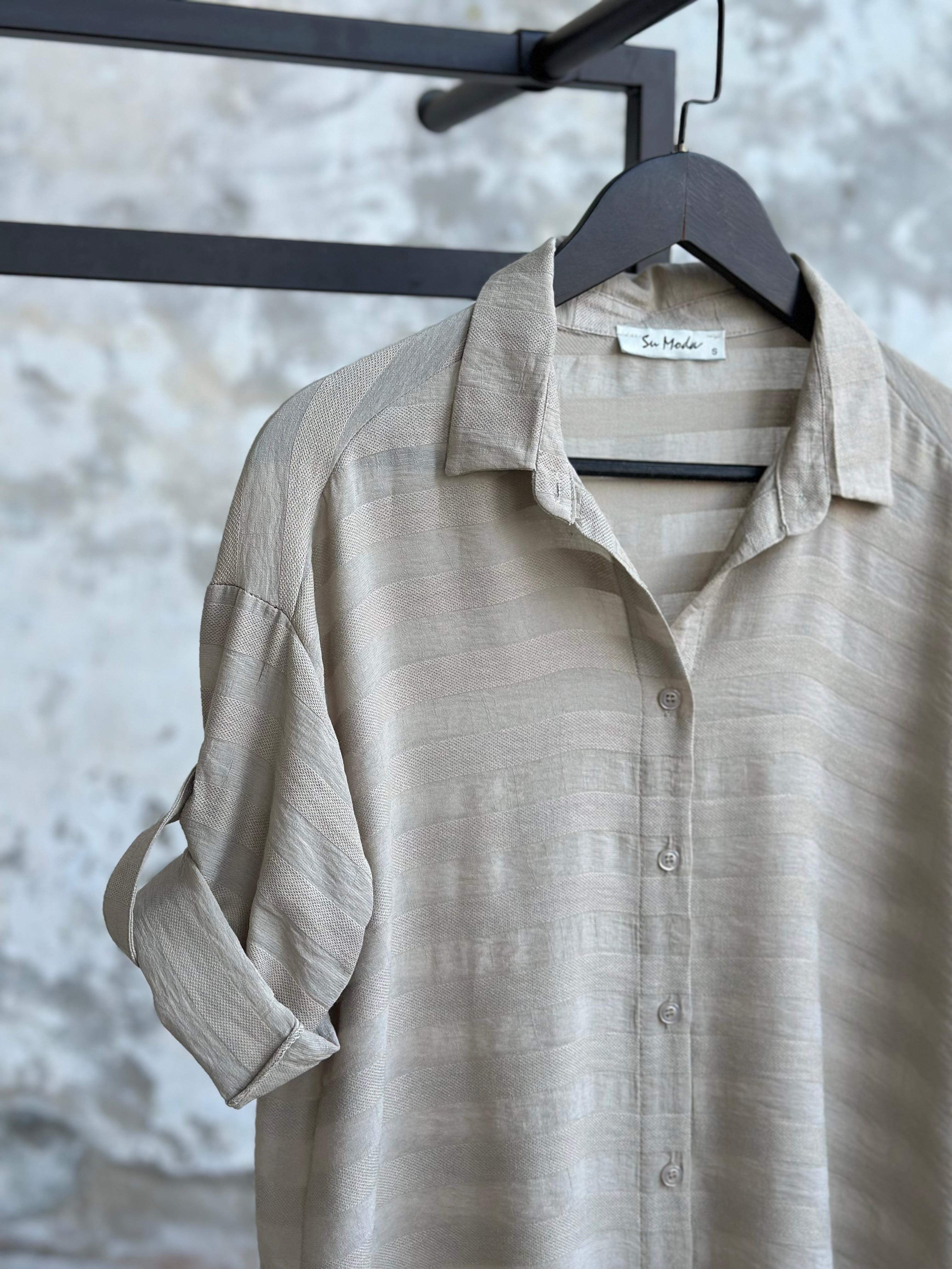 Pamuk Keten Oversize Gömlek (Camel)