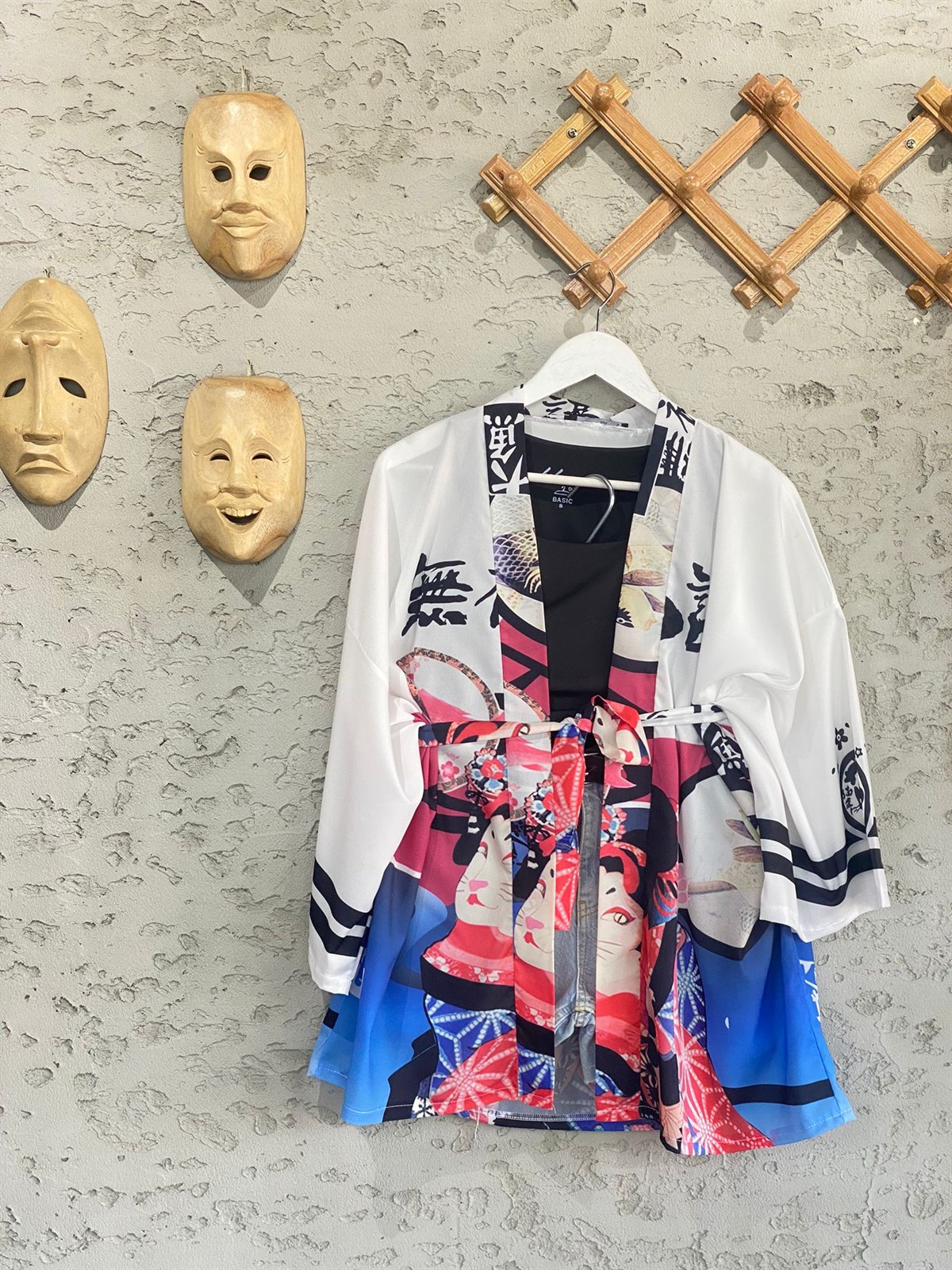 Pamuk Şifon Tasarım Beyaz Kimono 