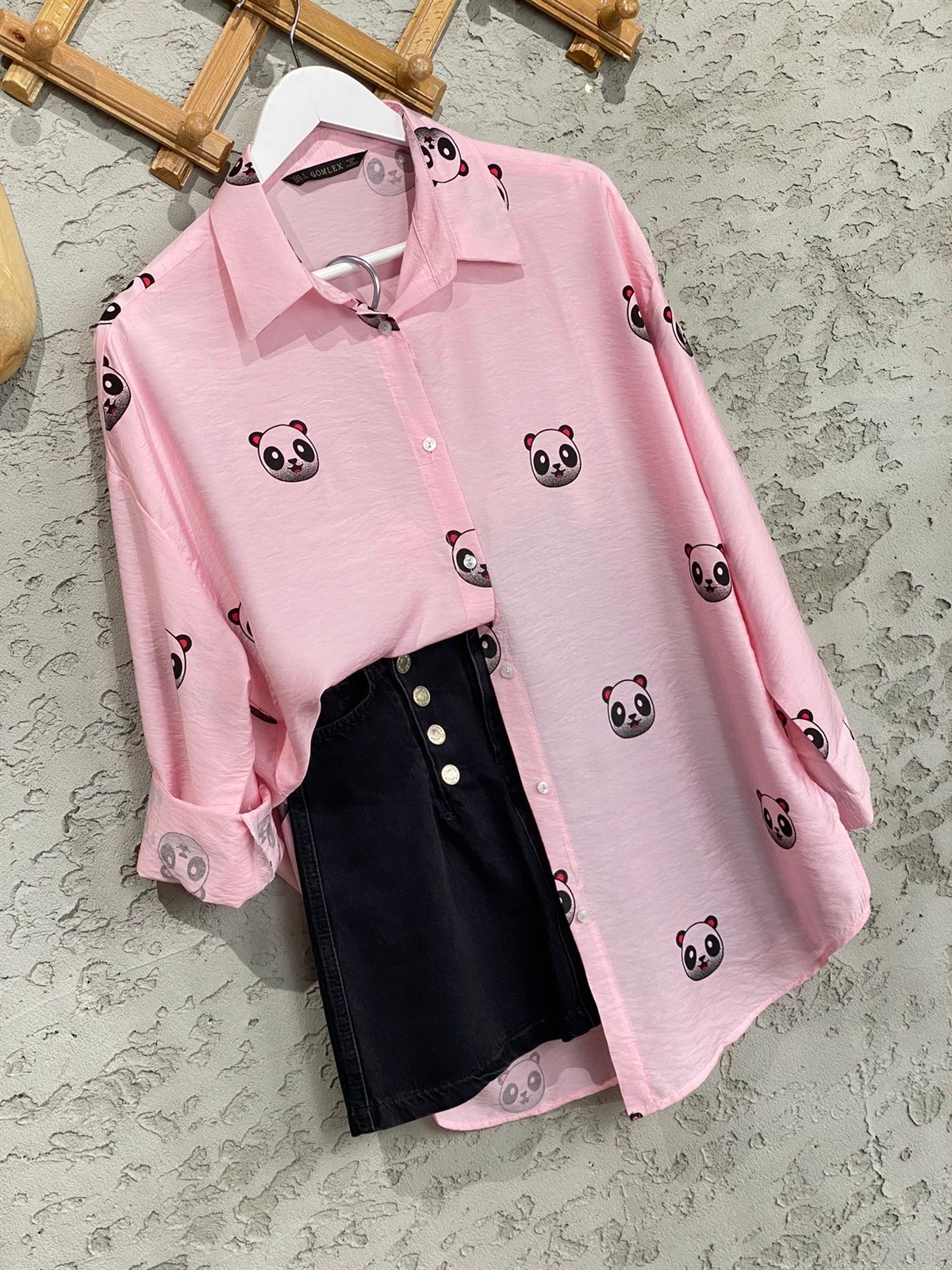 Panda Baskılı Dijital Gömlek (Pembe)