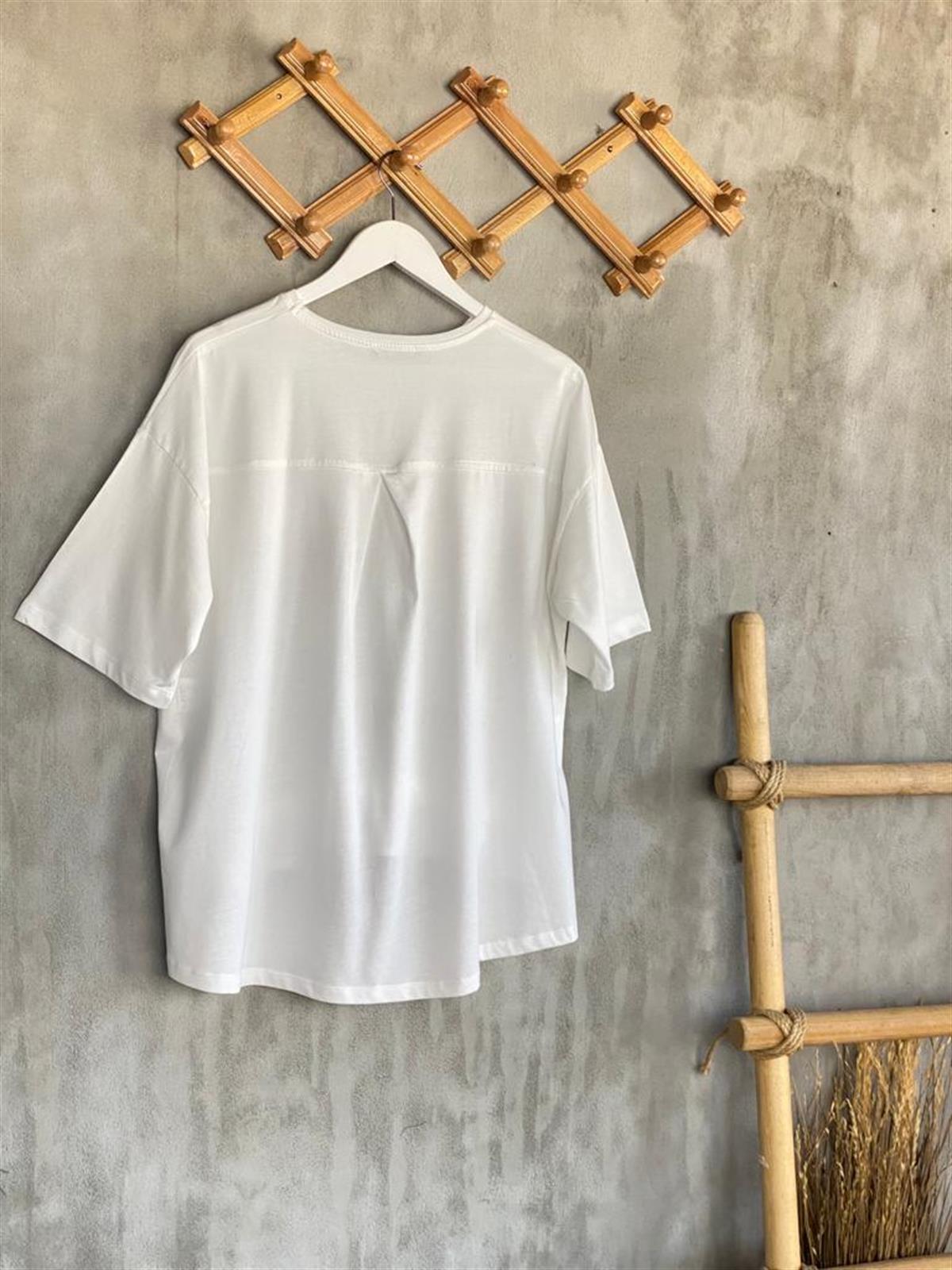 Paraşüt Kumaş Ön Büzgülü Tshirt (Ekru)