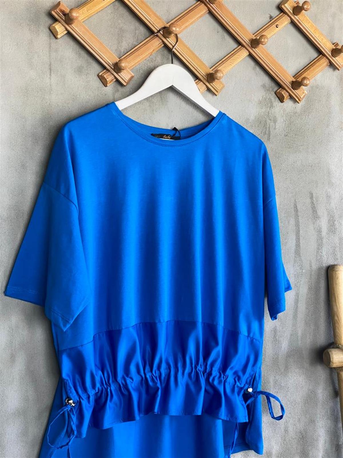 Paraşüt Kumaş Ön Büzgülü Tshirt (Mavi)