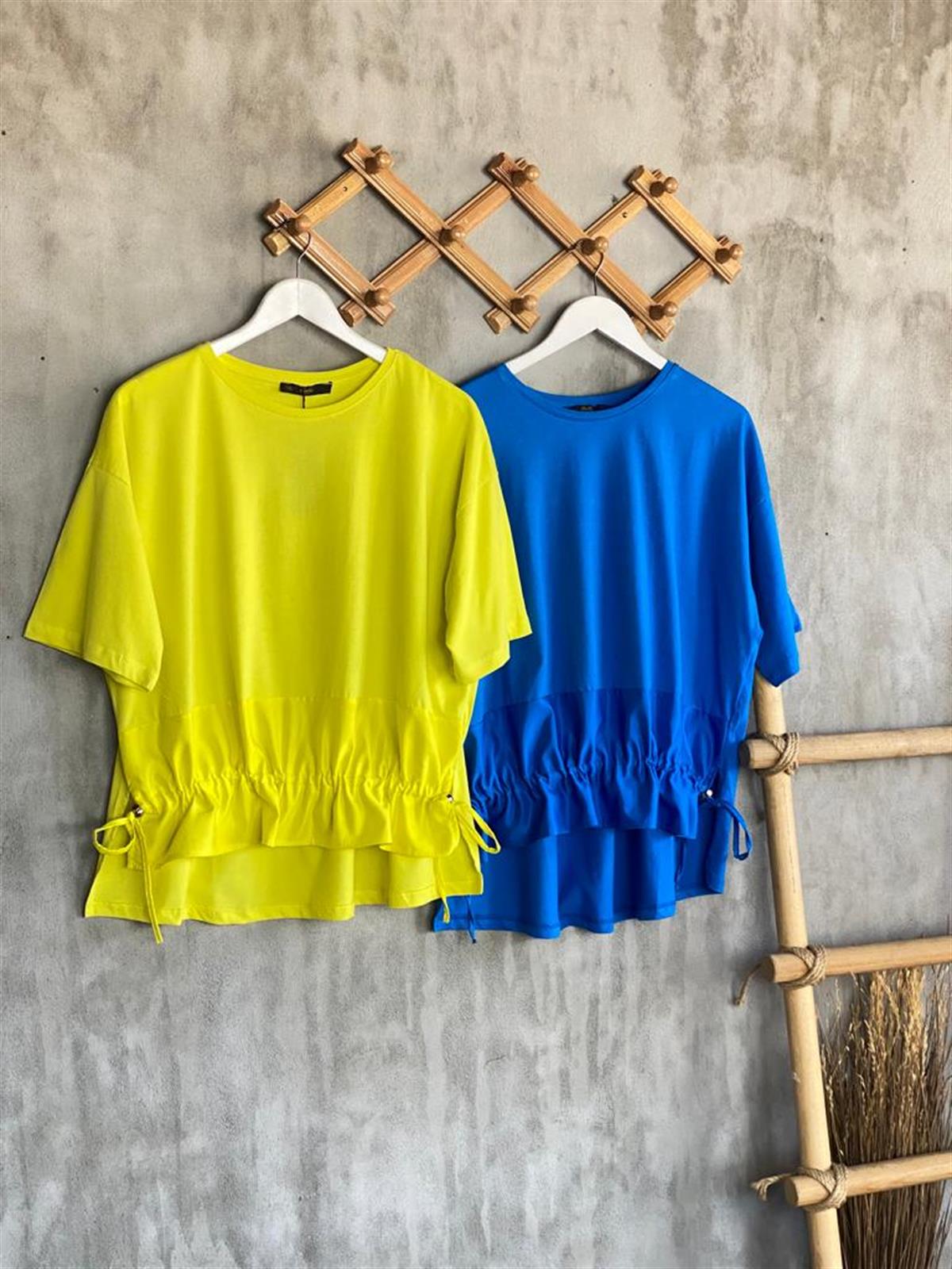 Paraşüt Kumaş Ön Büzgülü Tshirt (Yağ Yeşil)