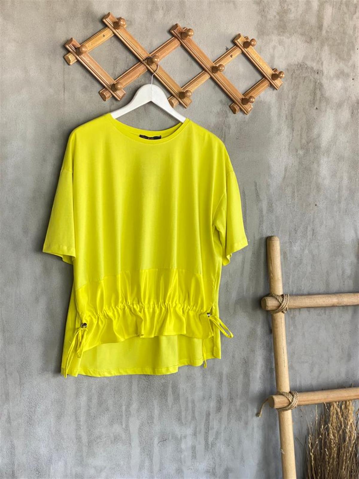 Paraşüt Kumaş Ön Büzgülü Tshirt (Yağ Yeşil)