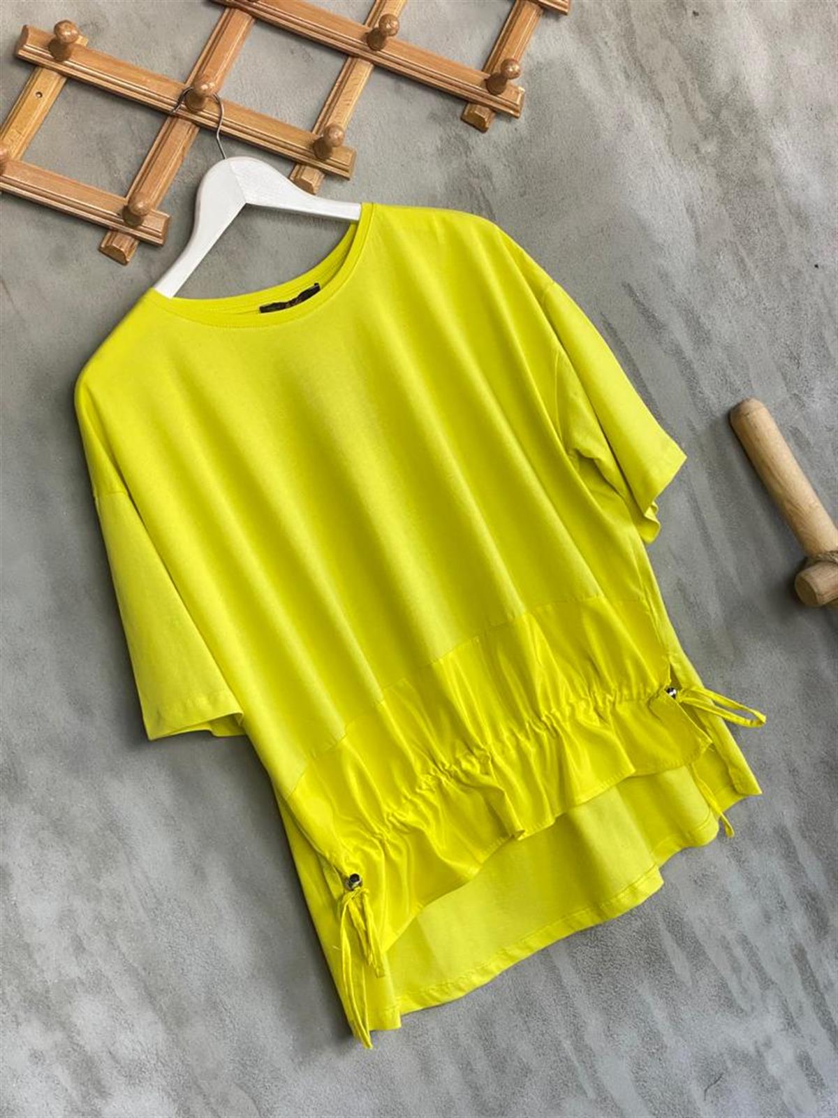 Paraşüt Kumaş Ön Büzgülü Tshirt (Yağ Yeşil)