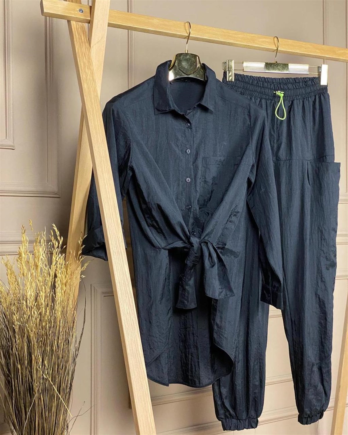 Paraşüt Kumaş Tunik Gömlek (SİYAH)