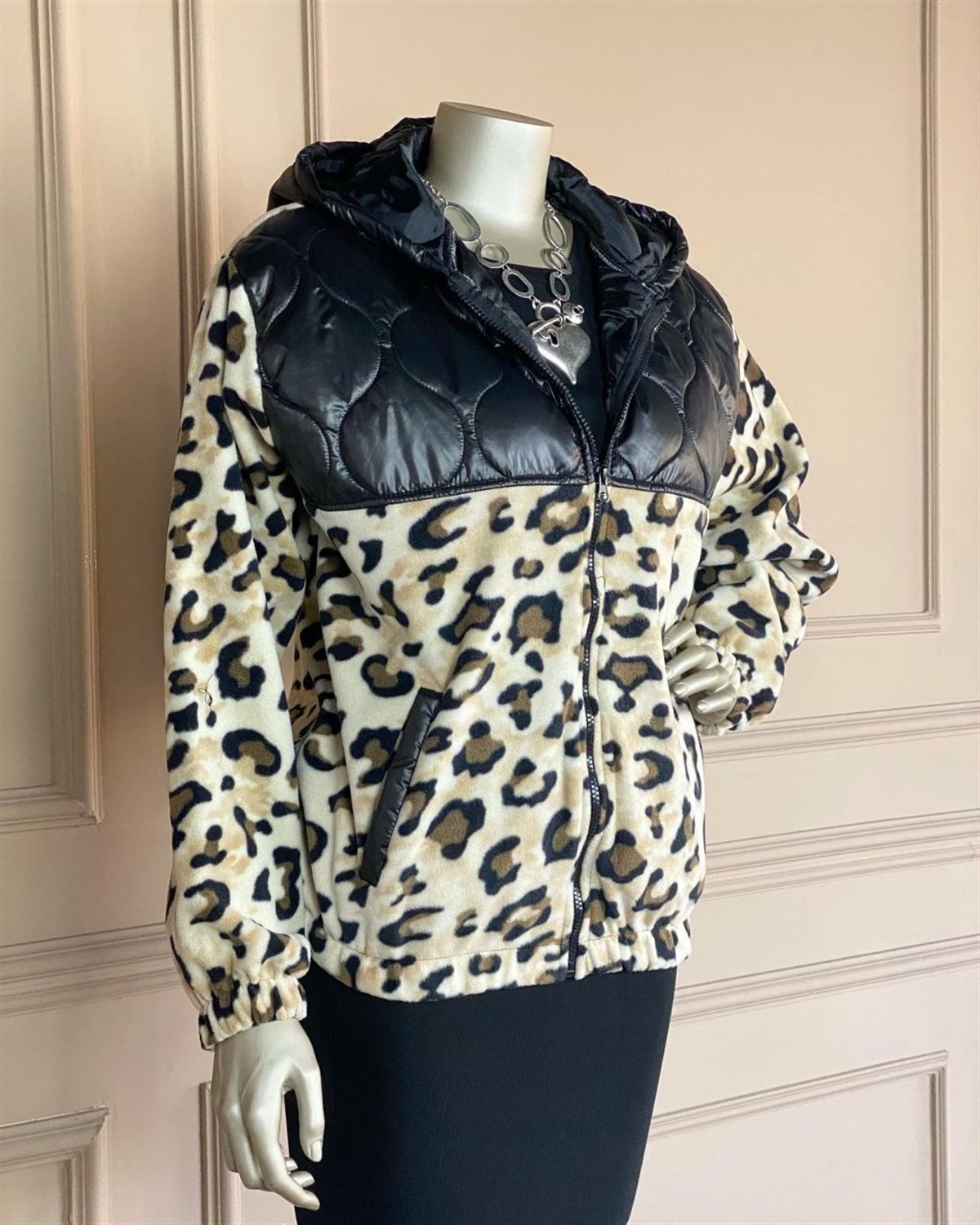Parlak Kapitoneli Leopar Kürk Sweat