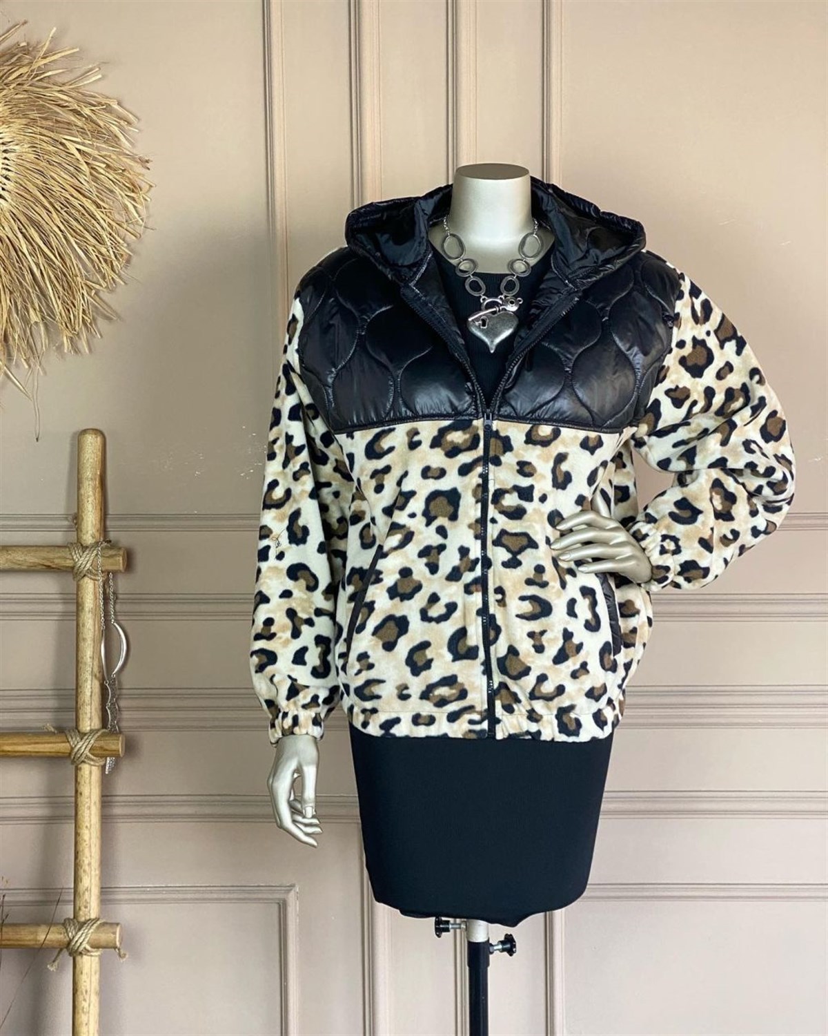 Parlak Kapitoneli Leopar Kürk Sweat