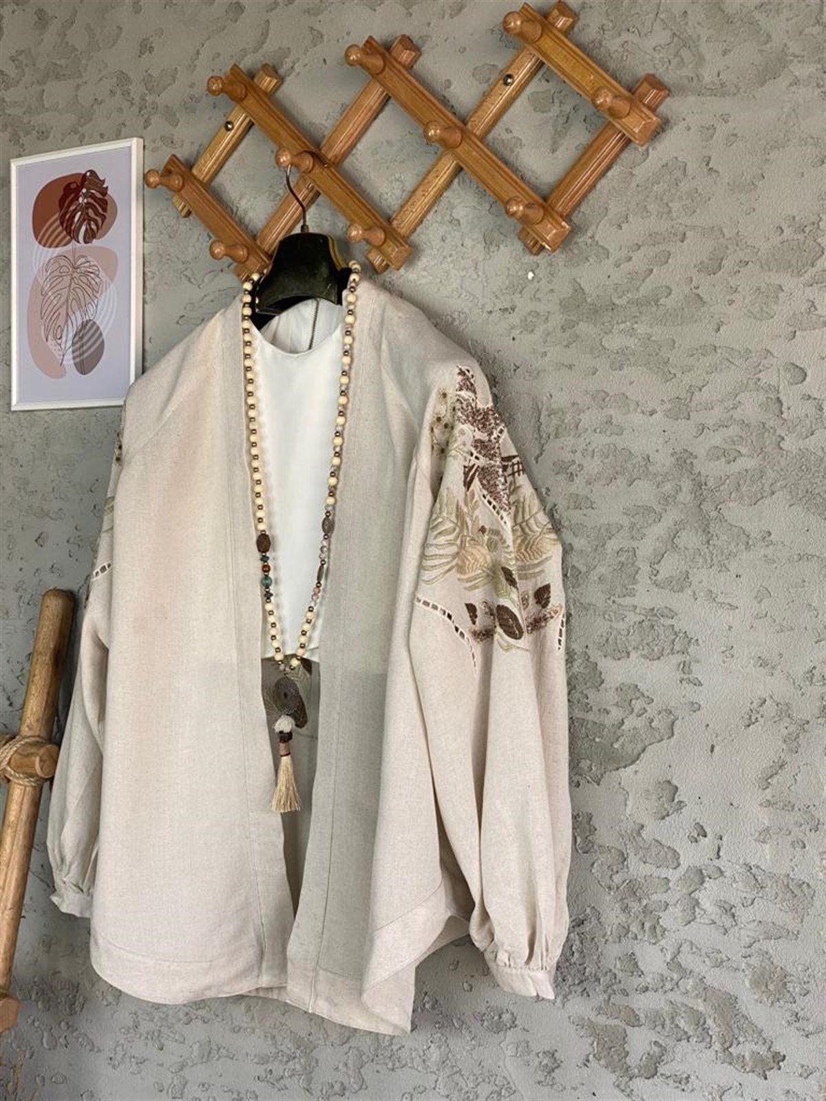 Payetli Özel El İşlemeli Kimono (Bej)
