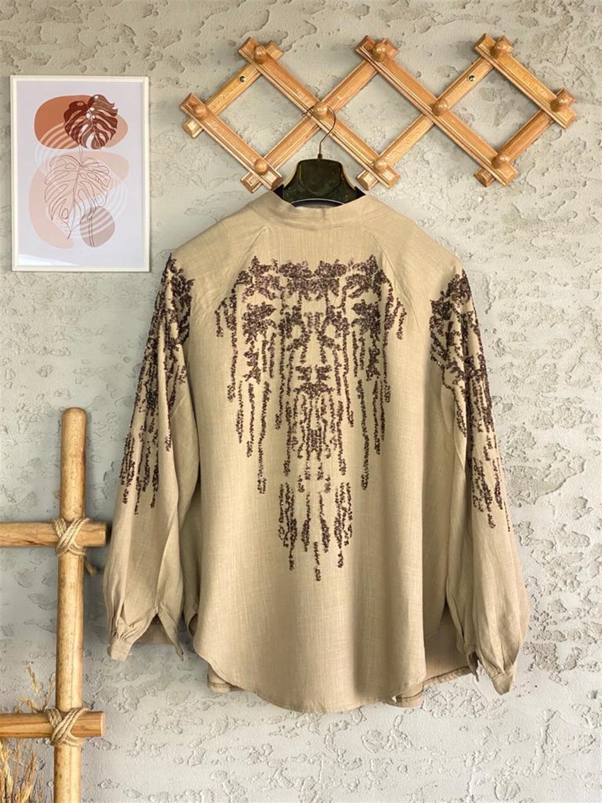 Payetli Özel El İşlemeli Kimono (Camel)