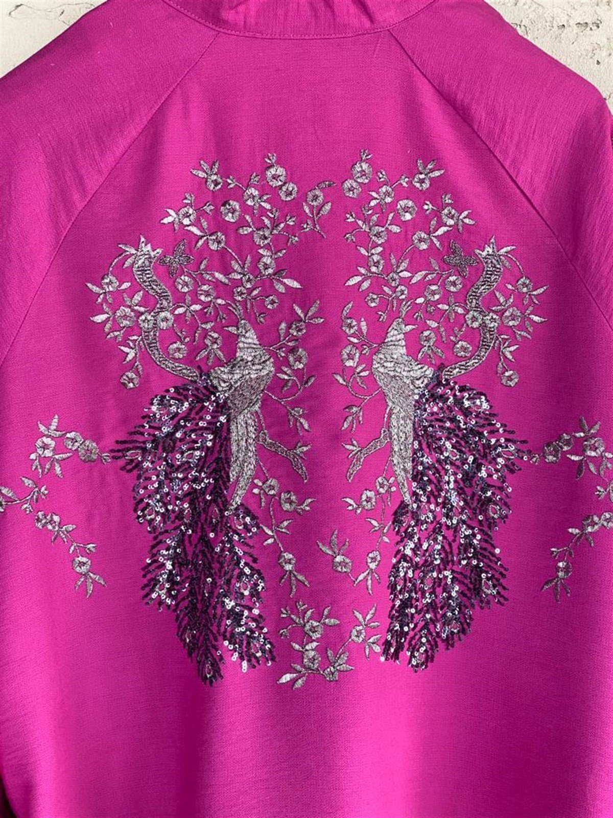 Payetli Özel El İşlemeli Kimono (Fuşya)