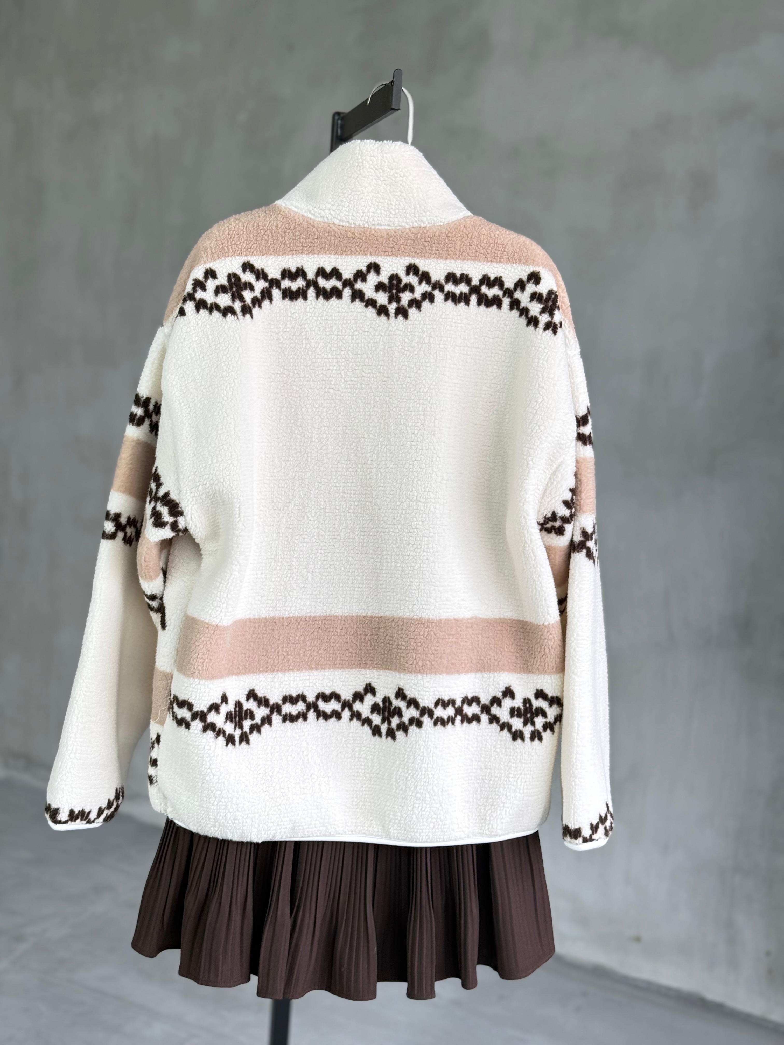 Peluş Teddy Geyik Desenli Kazak (Kahve)