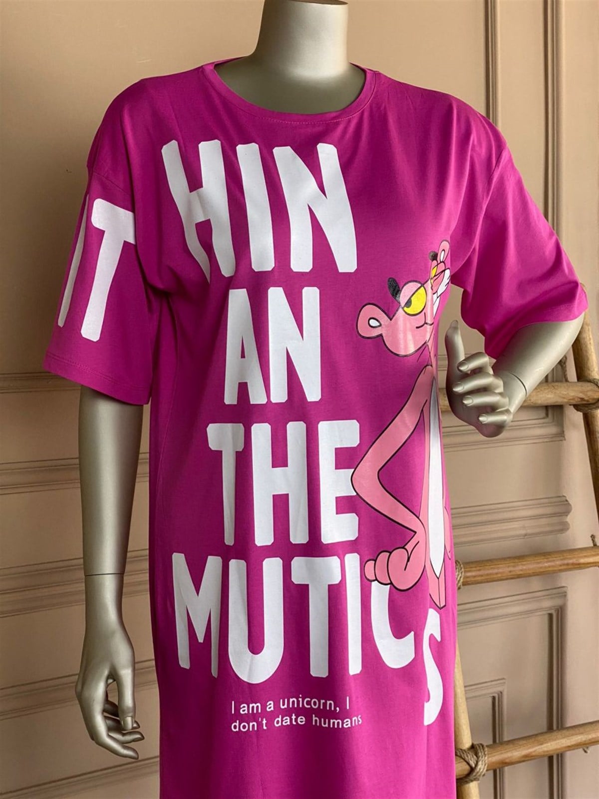 Pembe Panter Baskılı Elbise (Fuşya)