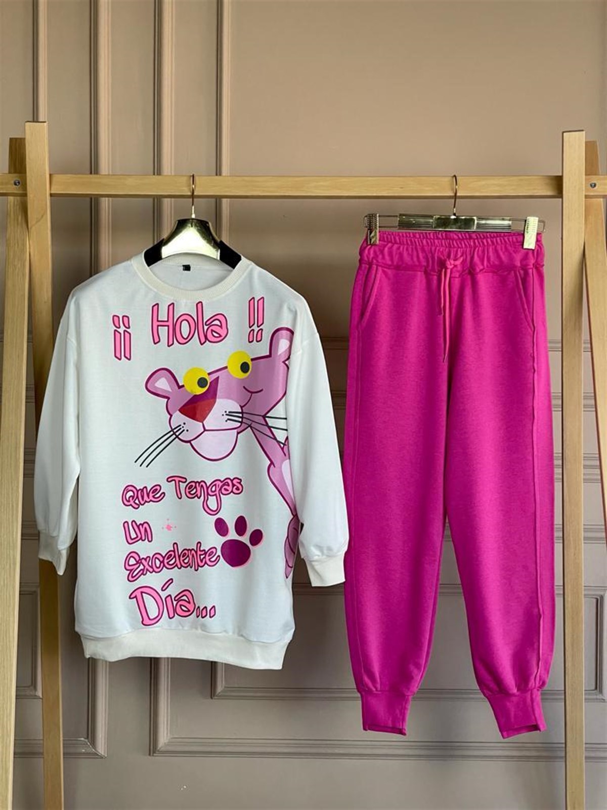Pembe Panter Baskılı Tunik Sweat (Beyaz)