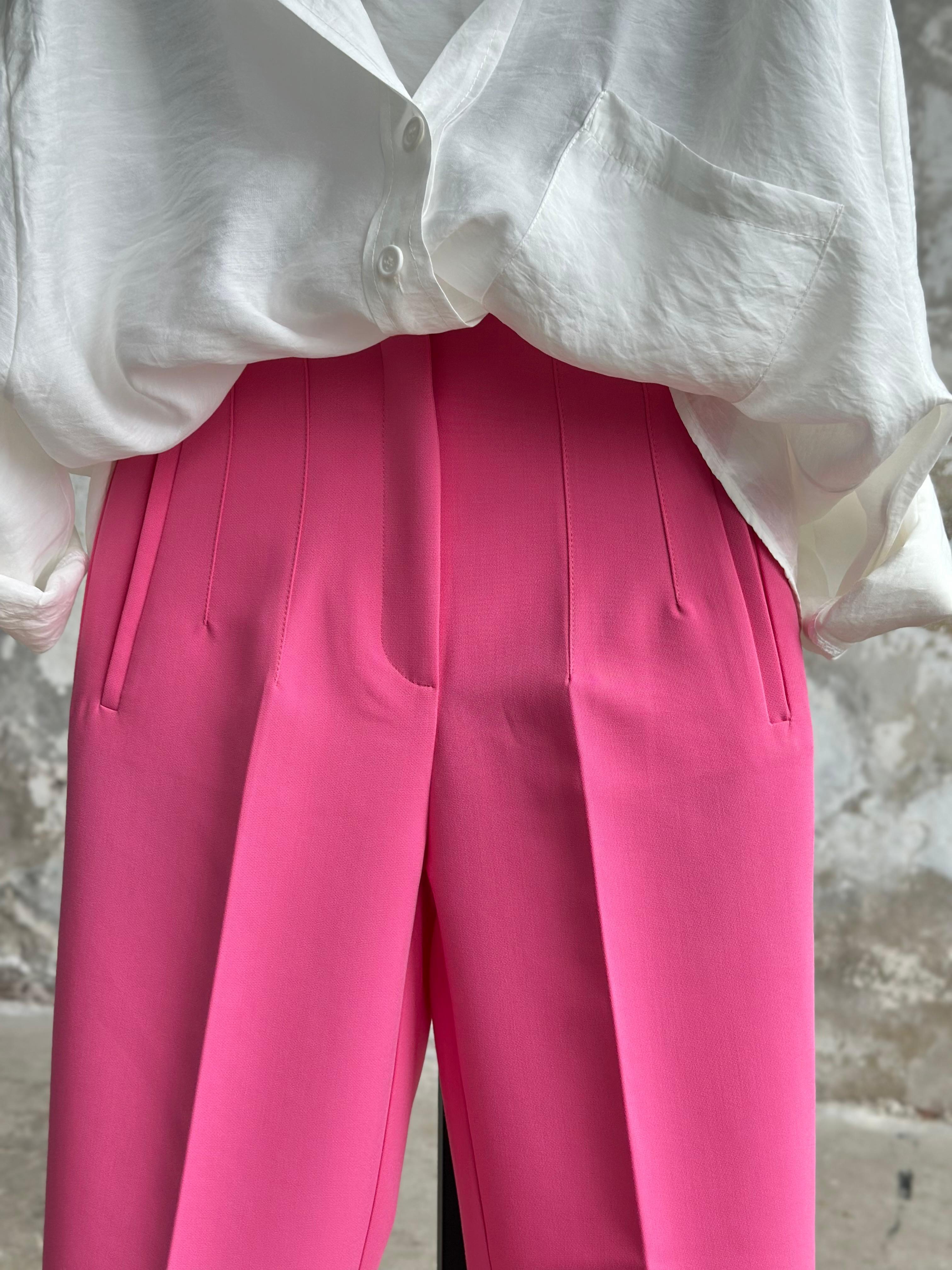 Pens Detaylı Yüksek Bel Kumaş Pantolon (Pembe)