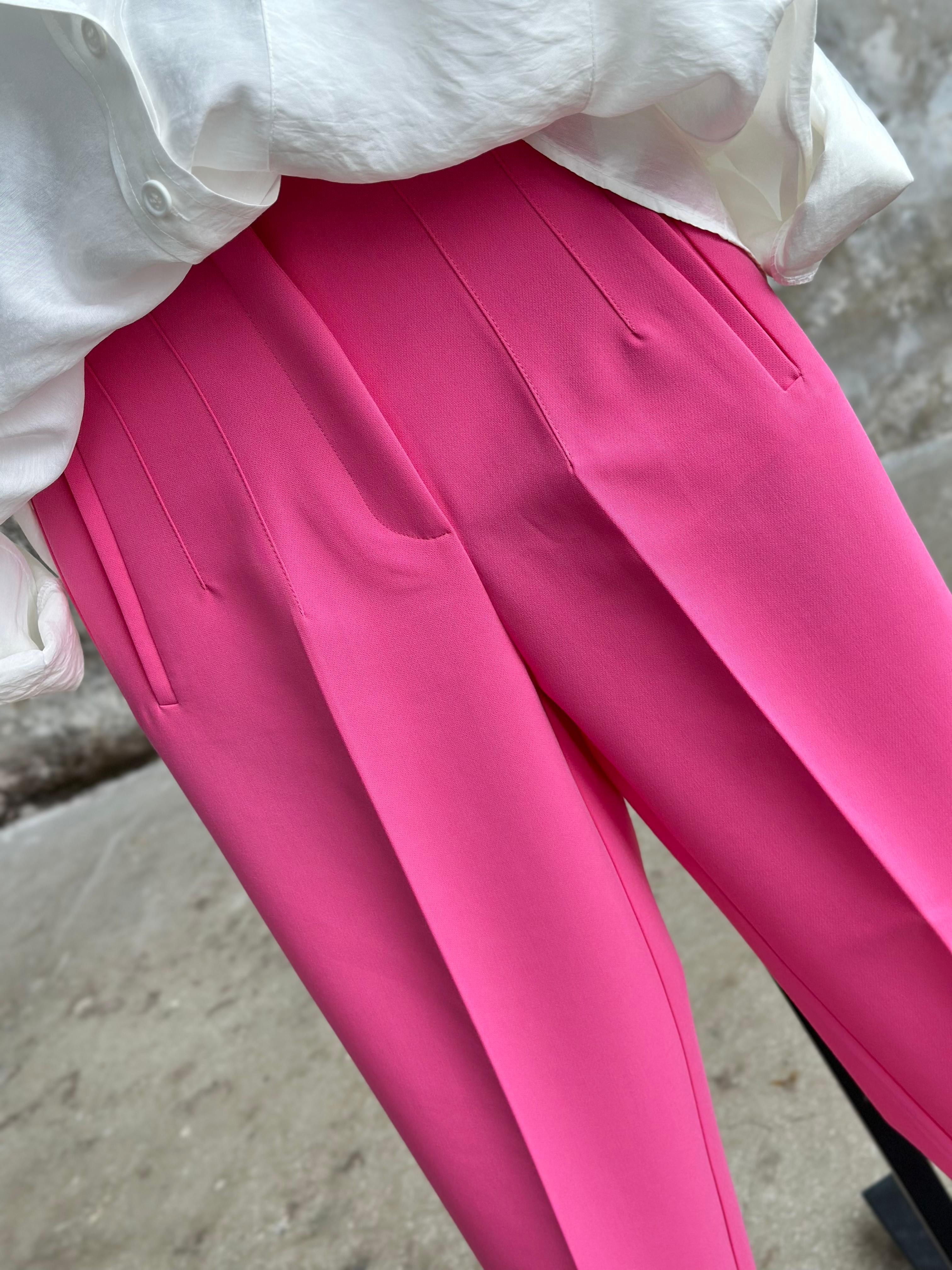 Pens Detaylı Yüksek Bel Kumaş Pantolon (Pembe)