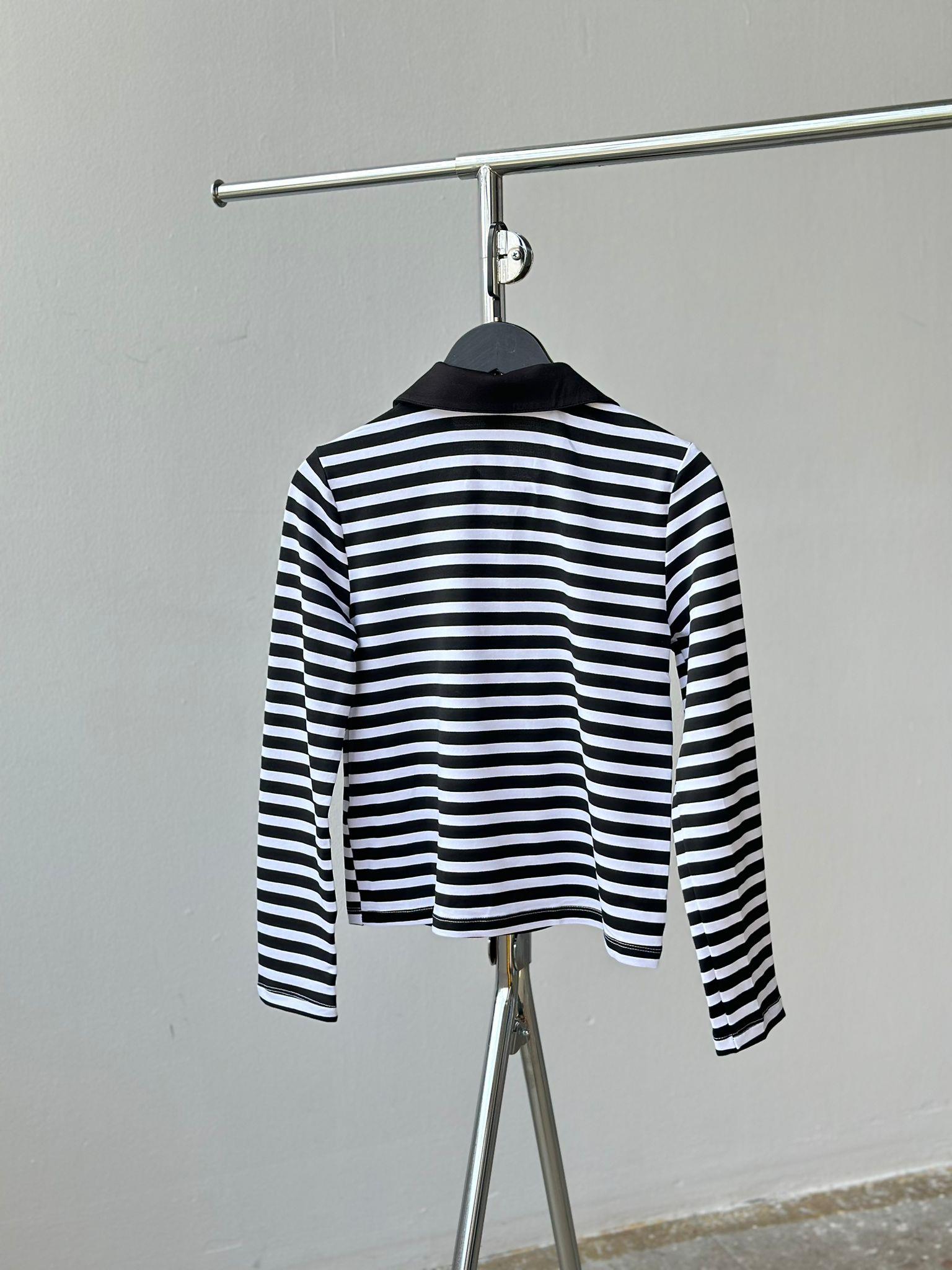 Polo Yaka Çizgili Sweat (Siyah)