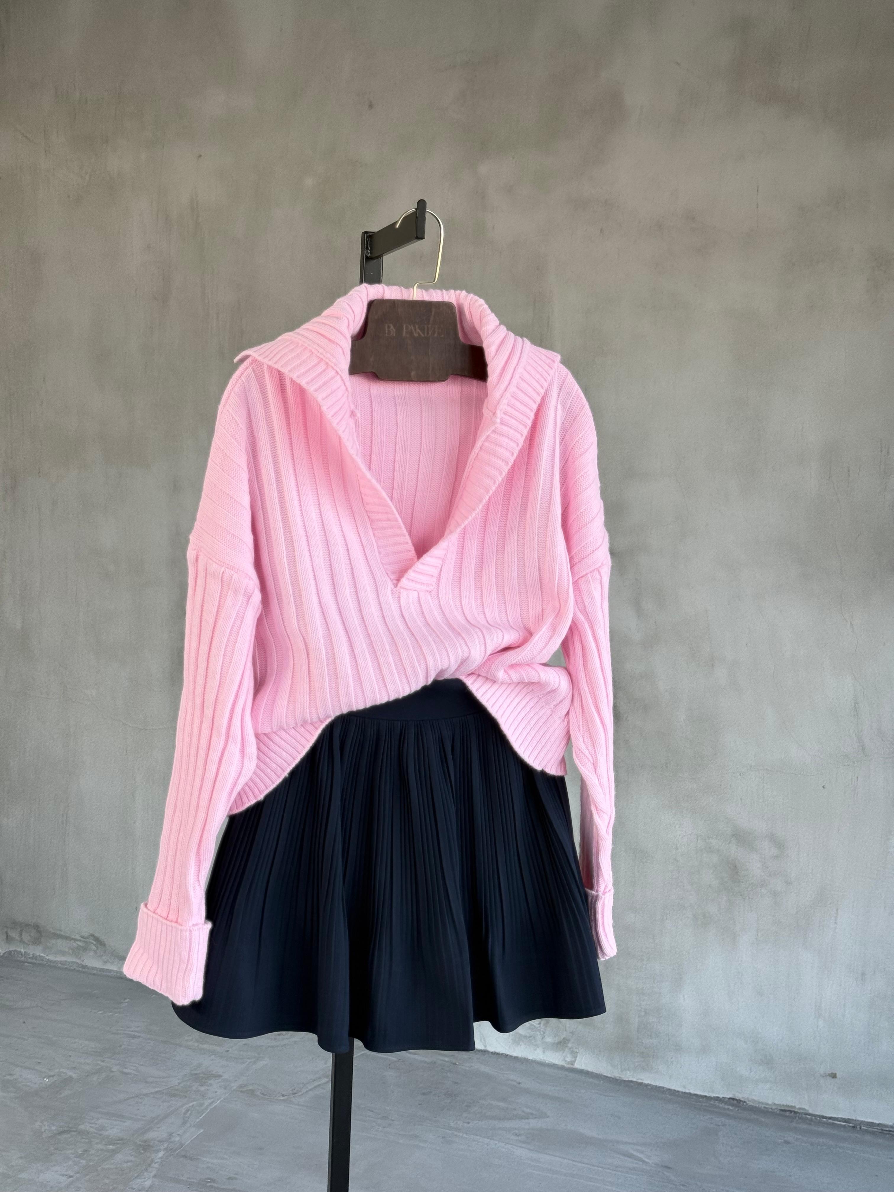 Polo Yaka Oversize Kazak (Pembe)