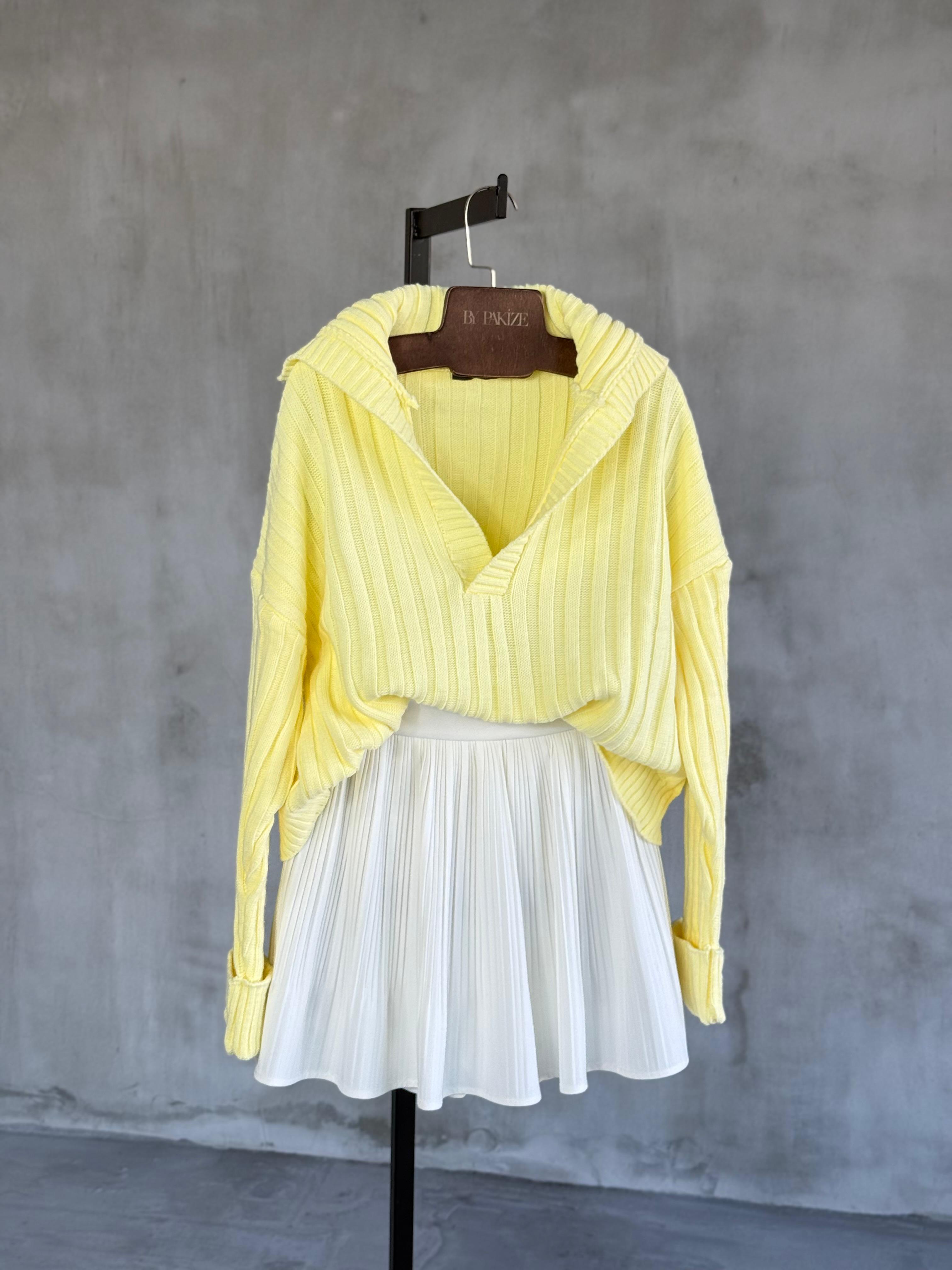 Polo Yaka Oversize Kazak (Sarı)