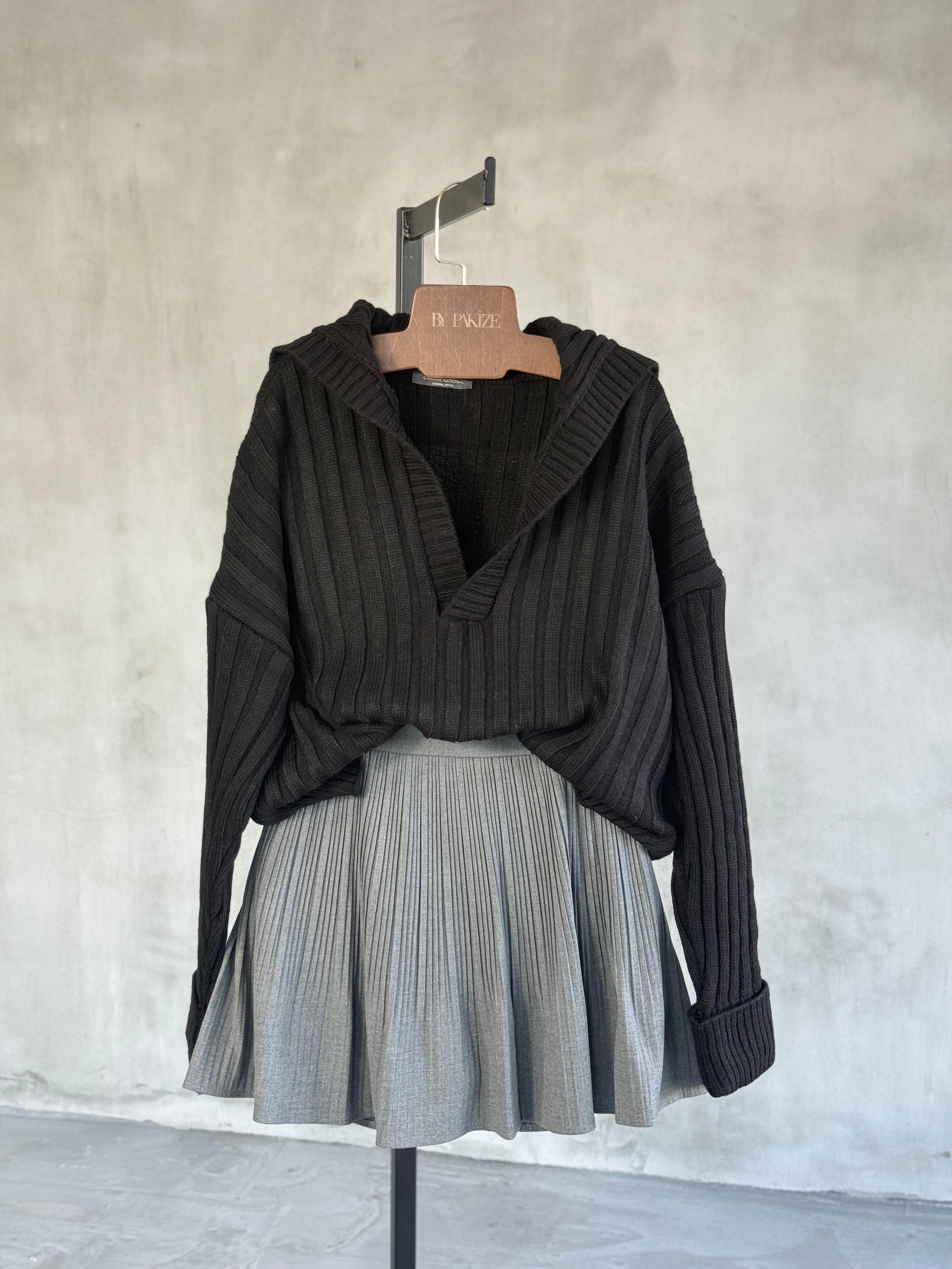 Polo Yaka Oversize Kazak (Siyah)