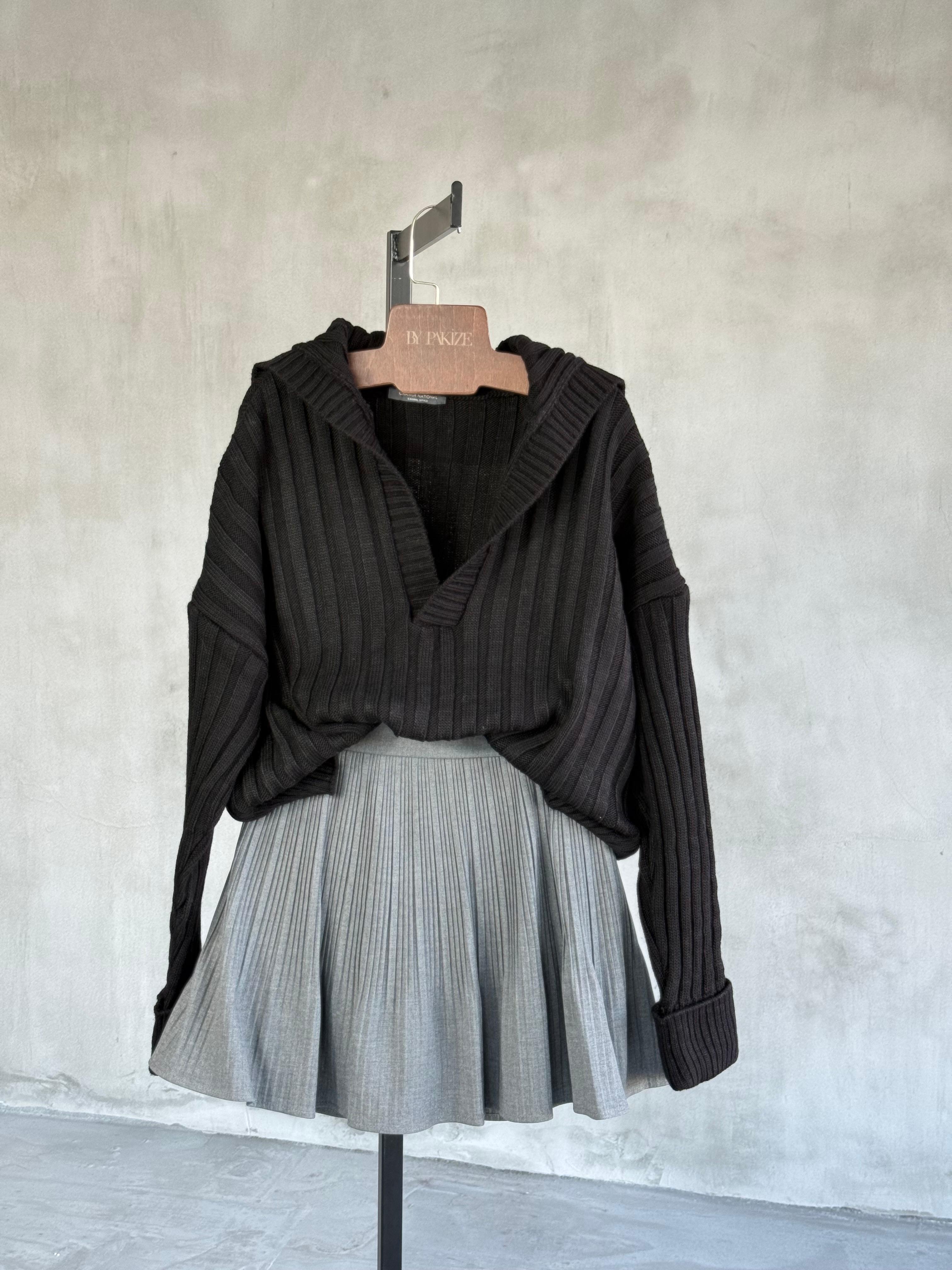 Polo Yaka Oversize Kazak (Siyah)