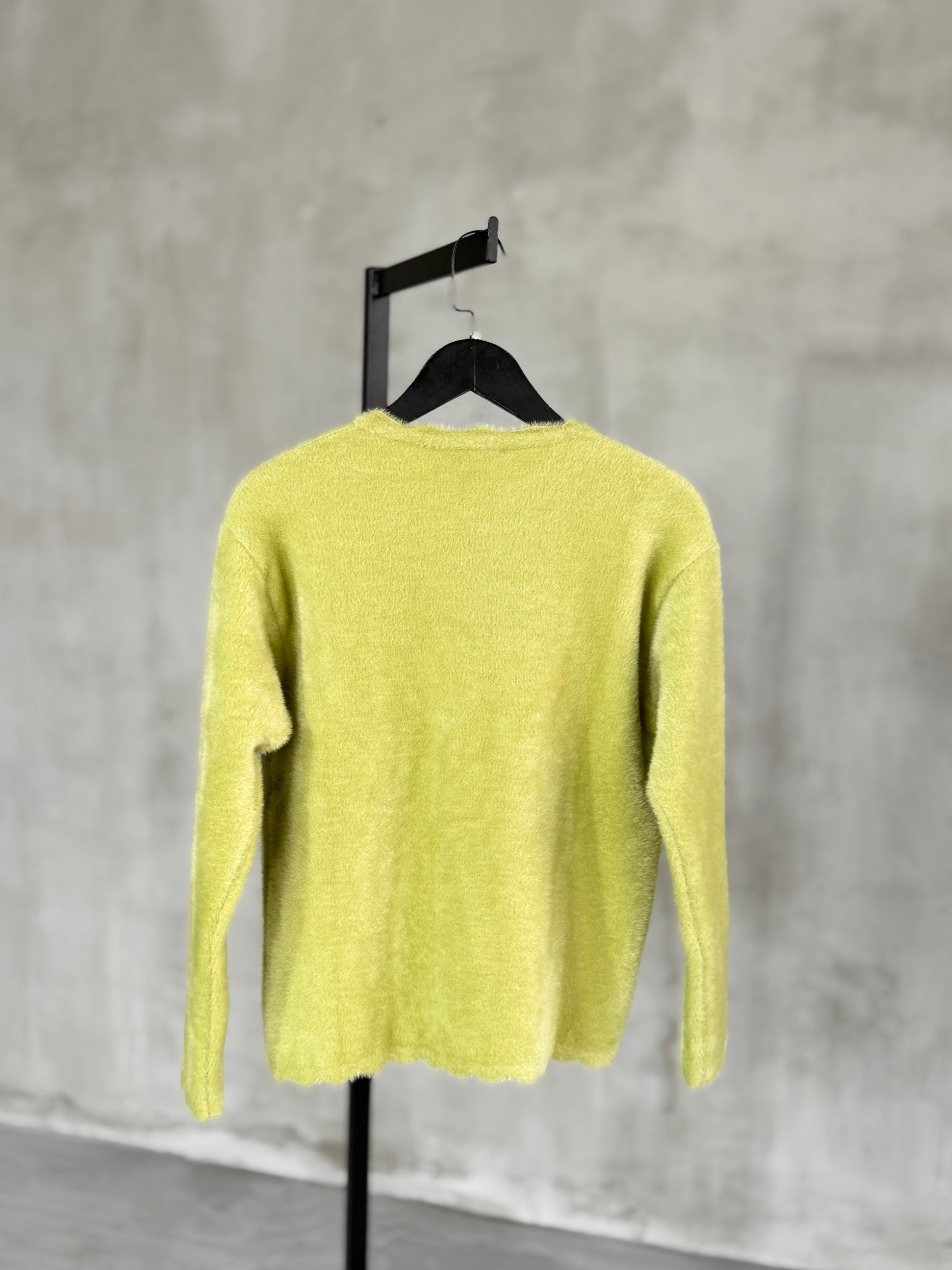 Premium Angora Çiçek İşlemeli Hırka (Fıstık Yeşili)