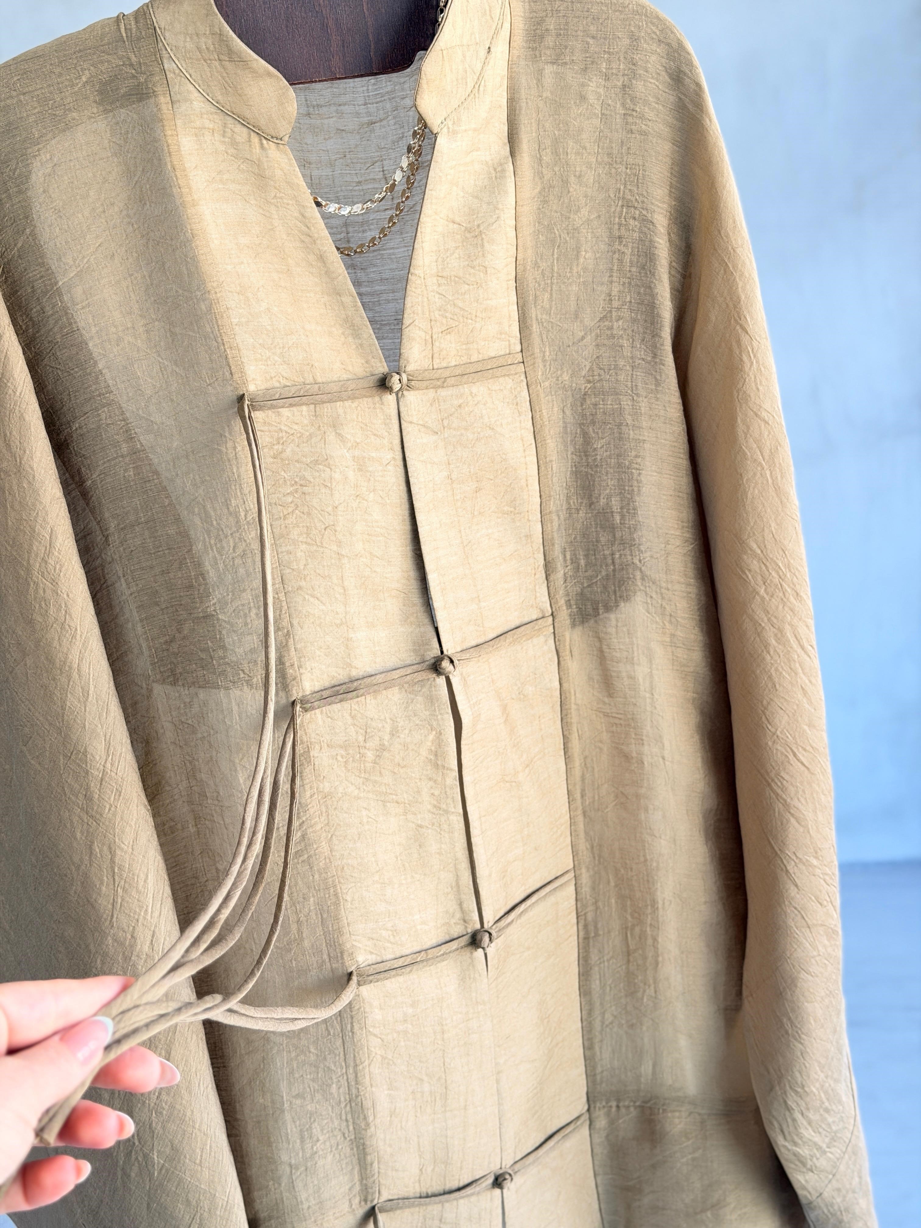 Premium Bağlama Detaylı Kimono Gömlek (Haki)