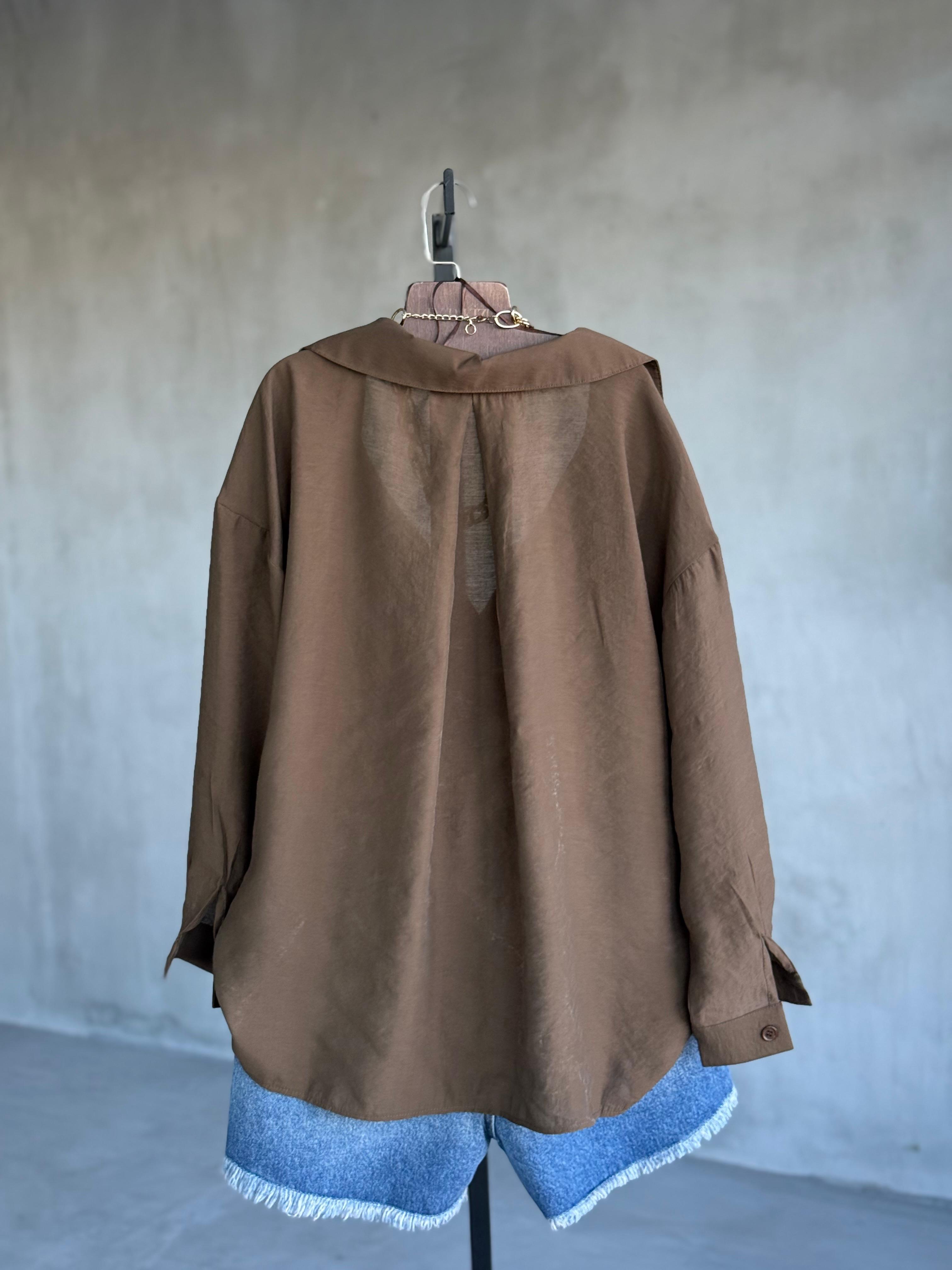 Premium Düşük Omuzlu Oversize Gömlek (Kahve)