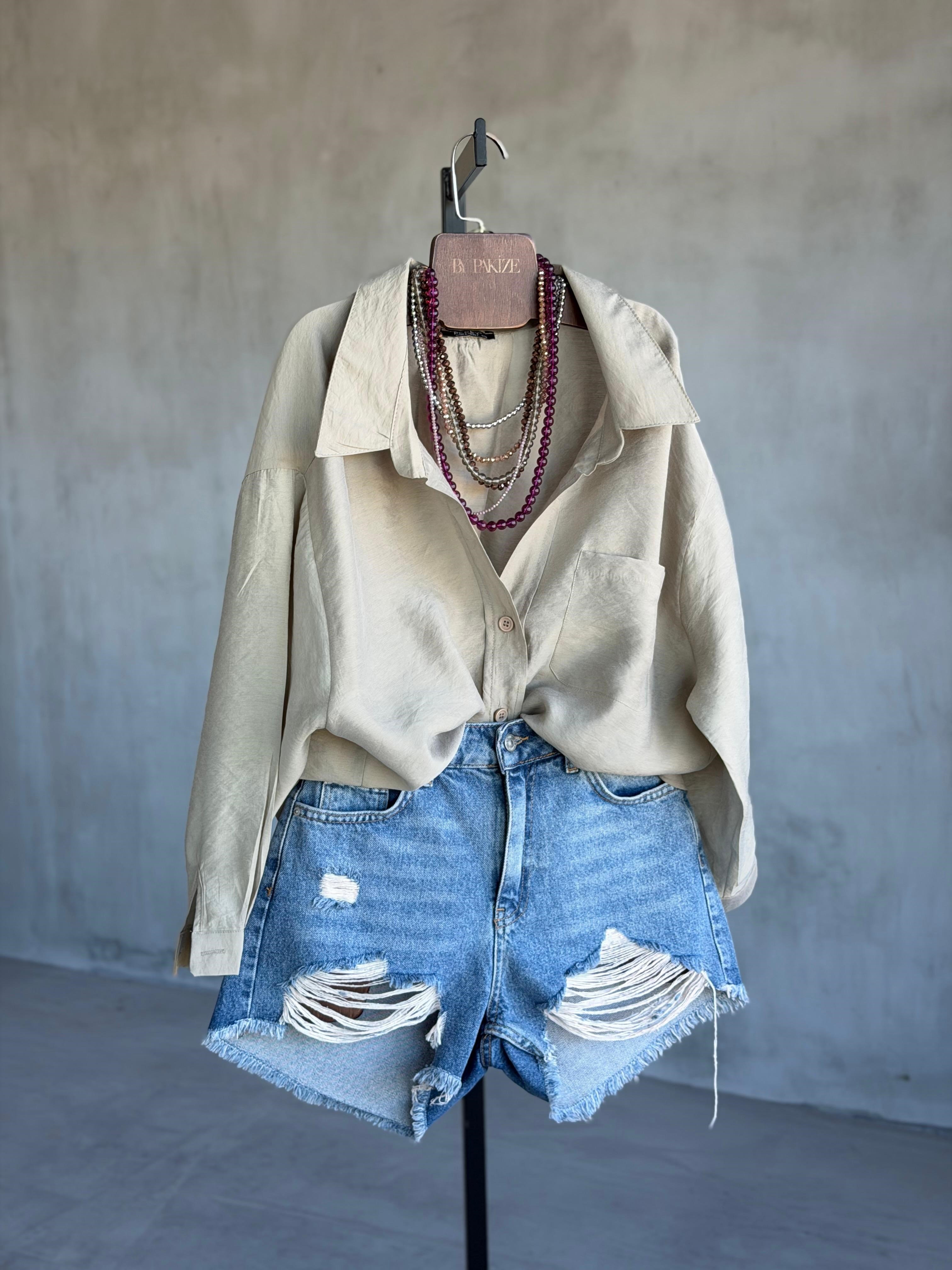 Premium Düşük Omuzlu Oversize Gömlek (Olive)