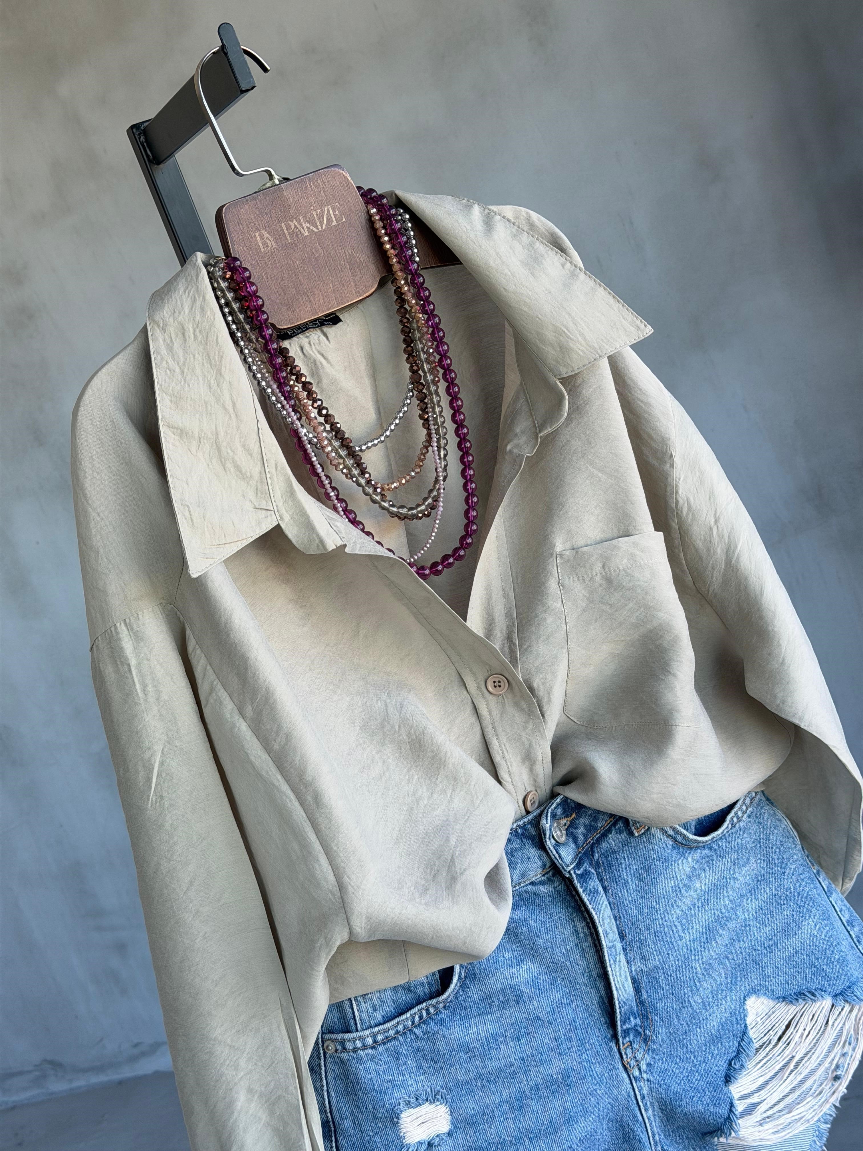 Premium Düşük Omuzlu Oversize Gömlek (Olive)