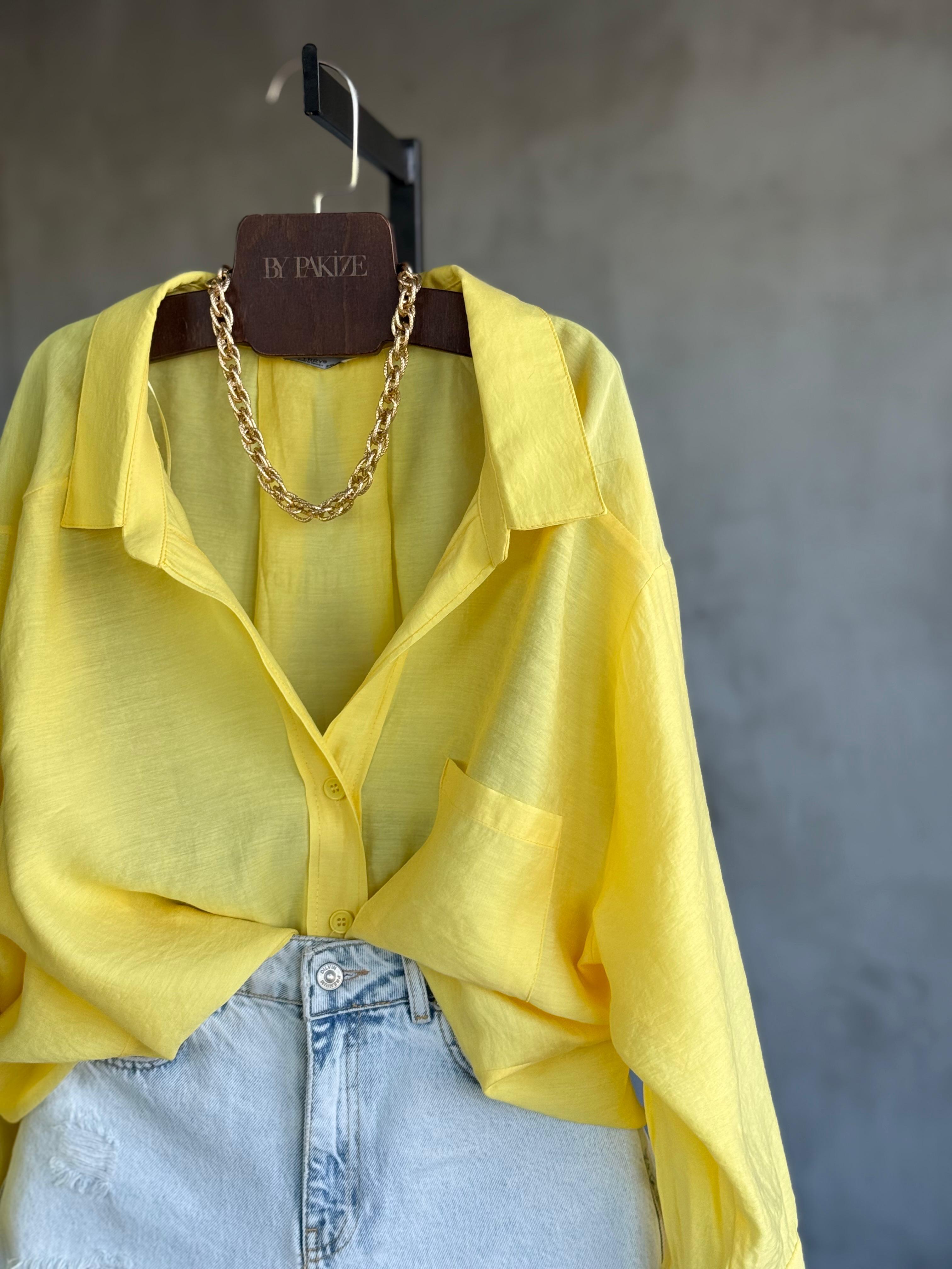 Premium Düşük Omuzlu Oversize Gömlek (Sarı)