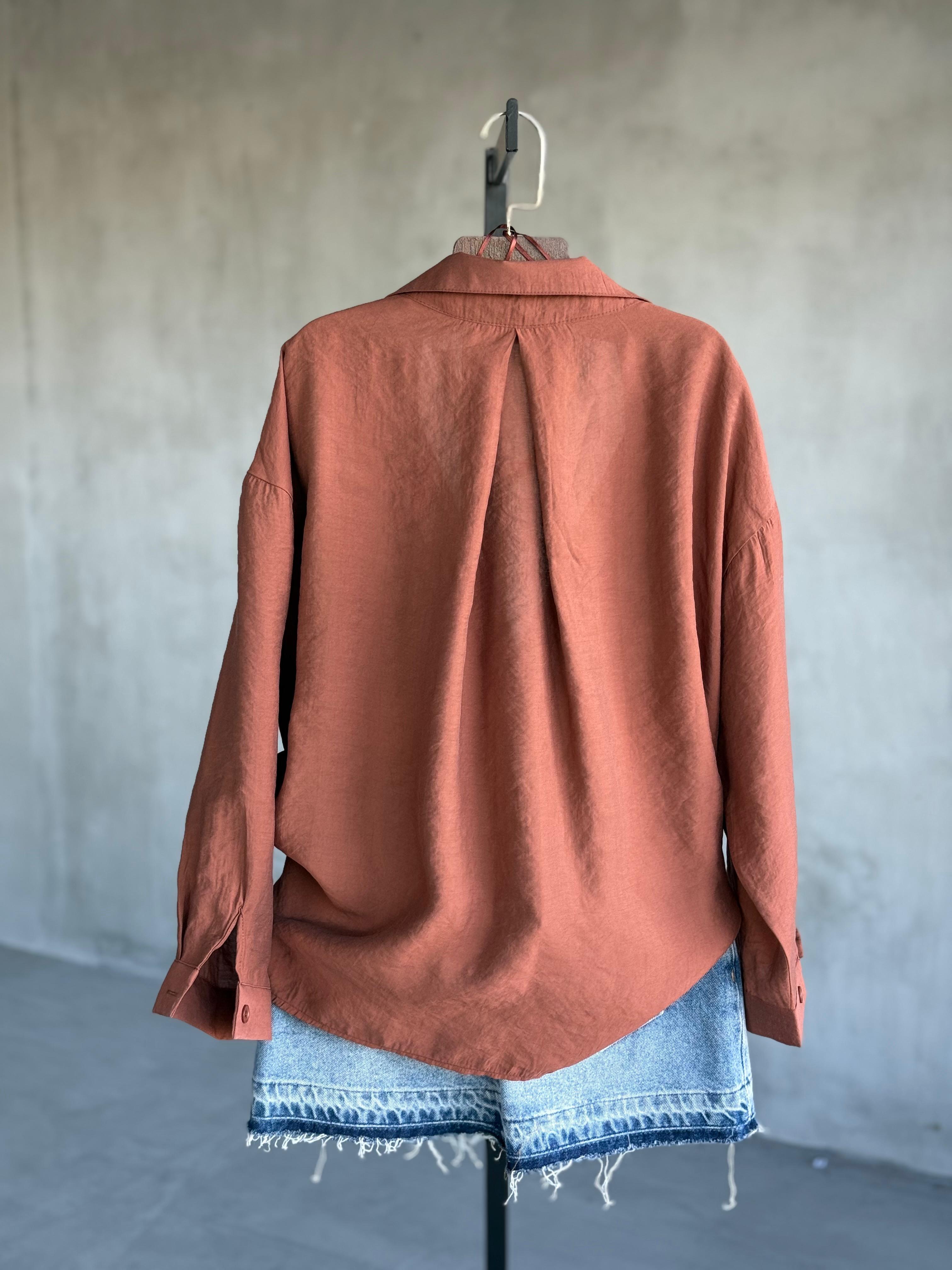 Premium Düşük Omuzlu Oversize Gömlek (Tarçın)