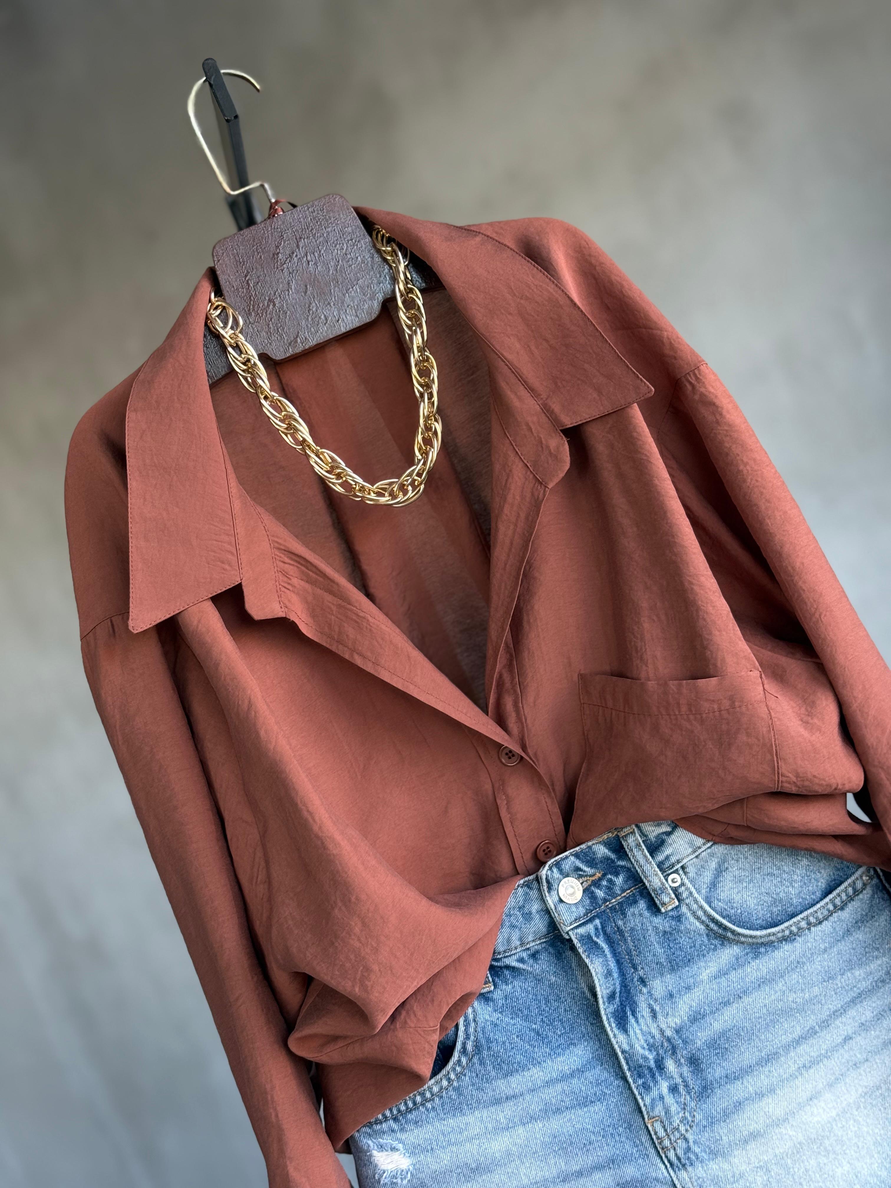 Premium Düşük Omuzlu Oversize Gömlek (Tarçın)