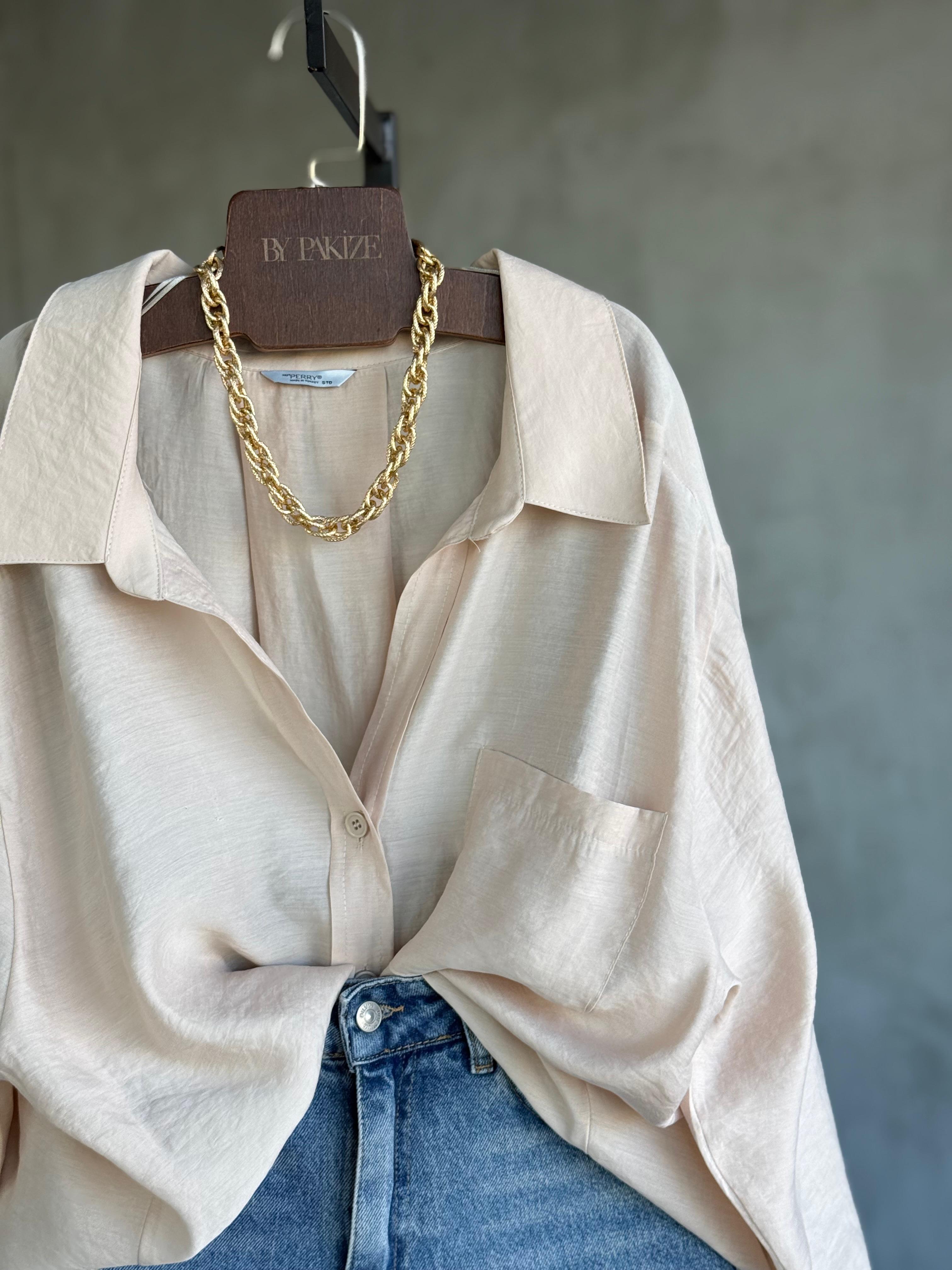 Premium Düşük Omuzlu Oversize Gömlek (Taş)